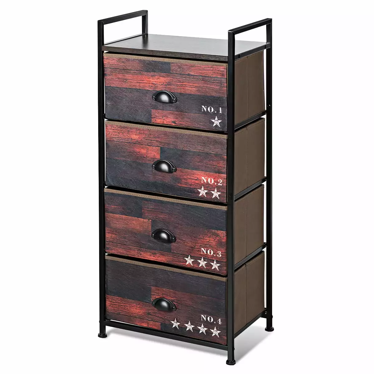 Costway 4 Drawer Fabric Dresser Storage Tower Nightstand Sturdy Steel Frame Closet