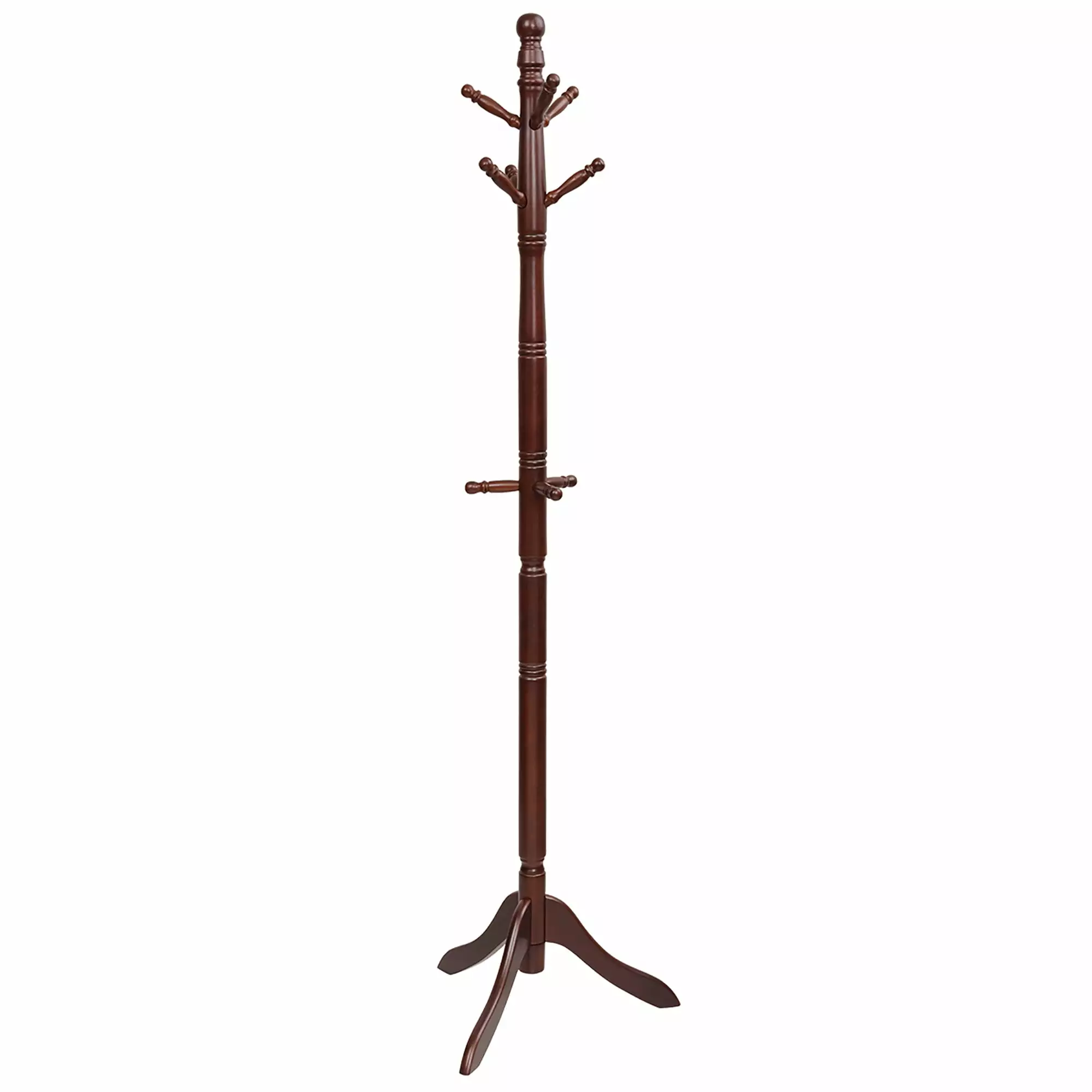 Costway Coat Rack Wooden Hall Tree 2 Adjustable Height w/ 9 Hooks Walnut