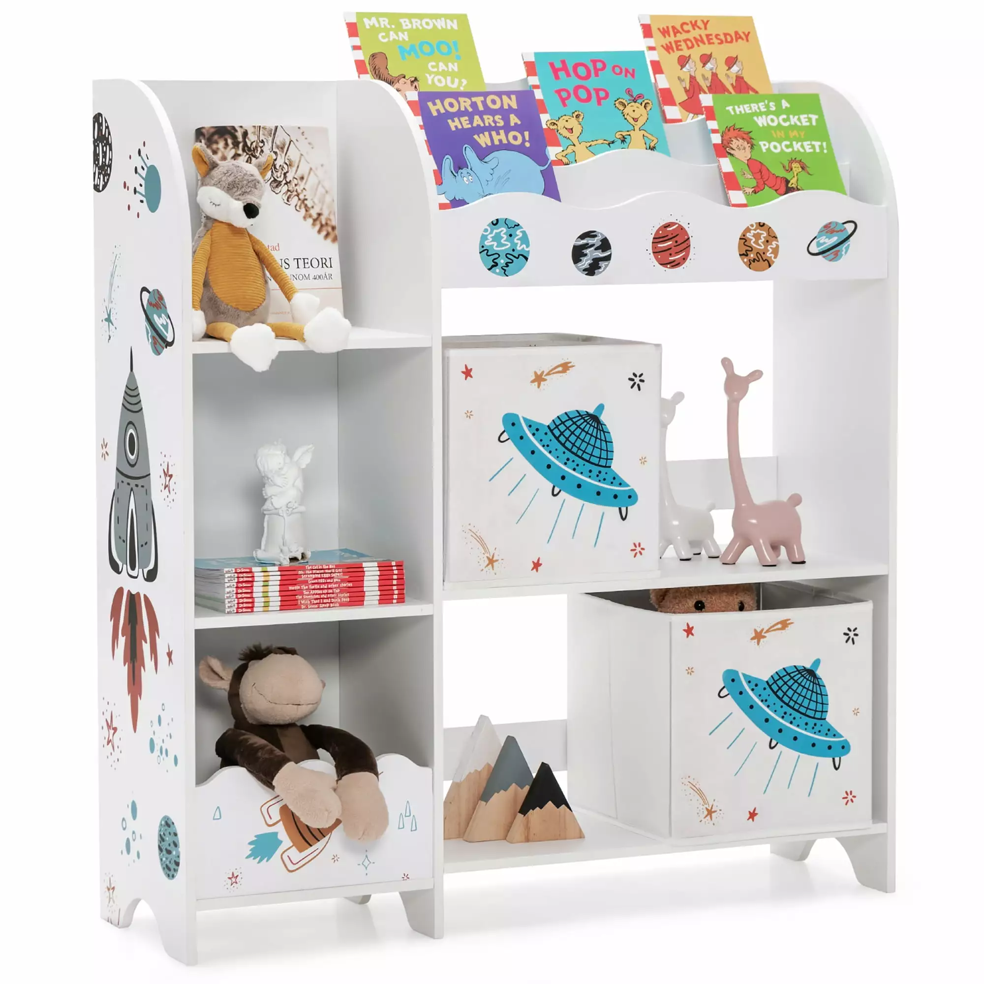 Costway Kids Toy and Book Organizer Children Wooden Storage Cabinet w/ Storage Bins