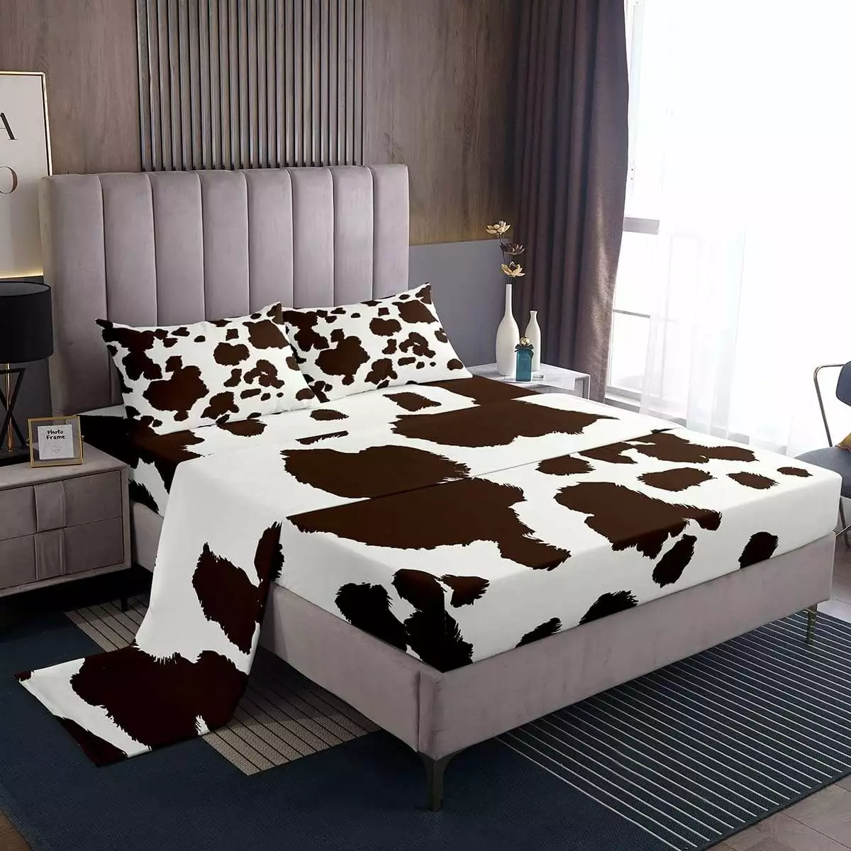 Cow Print Flat Sheet Adult Women Brown Wild Animal Highland Cow Print Bedding Set Africa Animal Fitted Sheet Milk Cow Farm Sheet Sets Exotic Tribal Style Sheets Deep Pocket. Twin Size