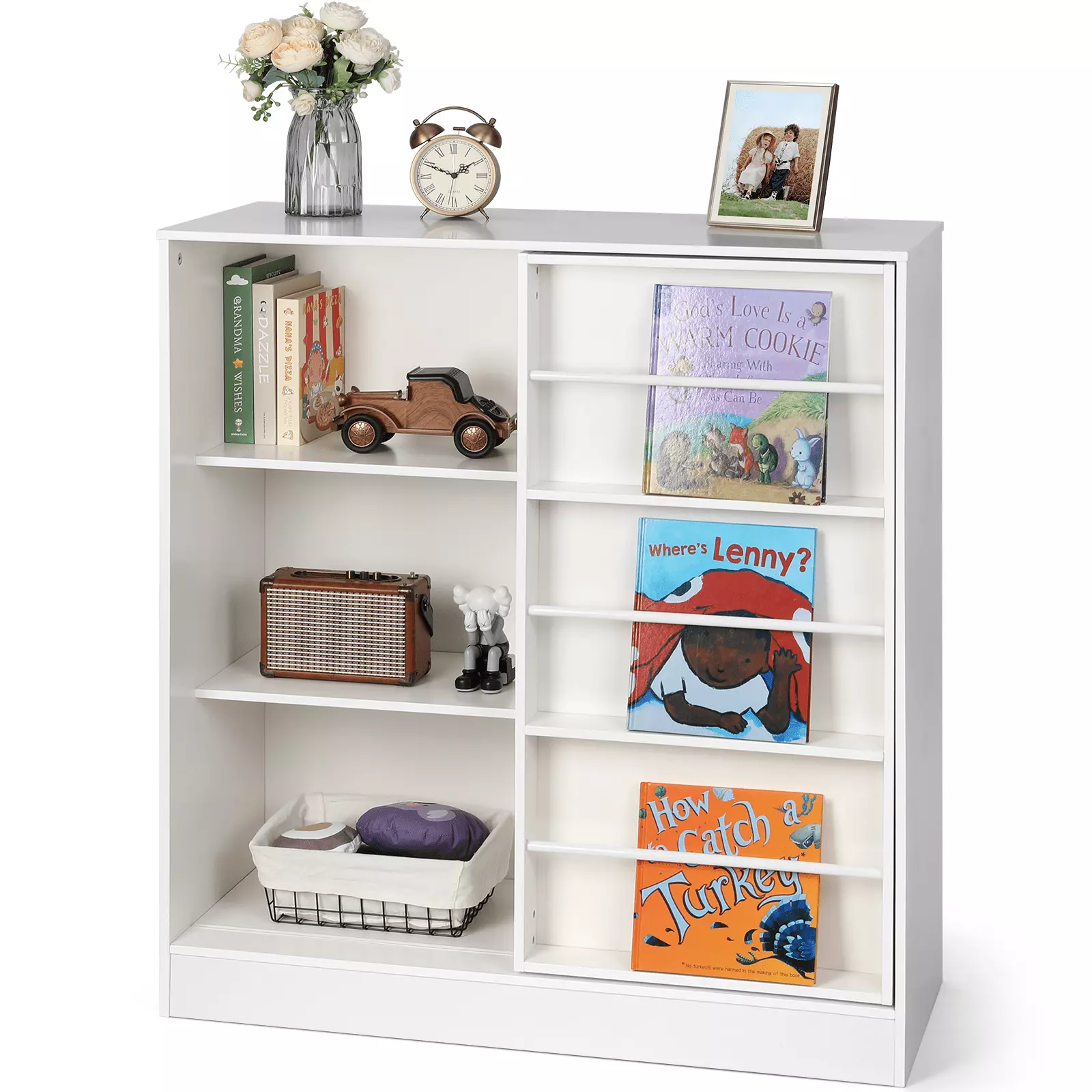 Cowiewie Kids Bookshelf and Toy Storage Organizer 6-Compartment Montessori Shelf Toy Storage Cabinet