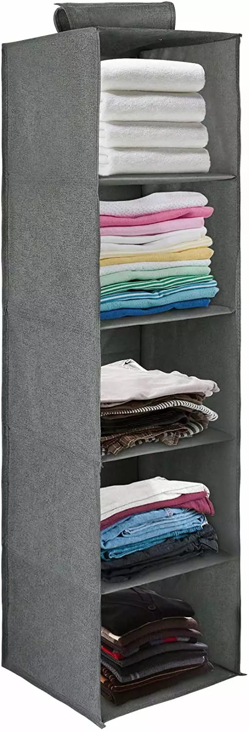 Cowin Hanging Closet Organizers and Storage. 5-Shelf Hanging Drawer for Closet. Collapsible Heavy Duty Hanging Closet Dresser for Clothes Bags Shoes Toys. Gray