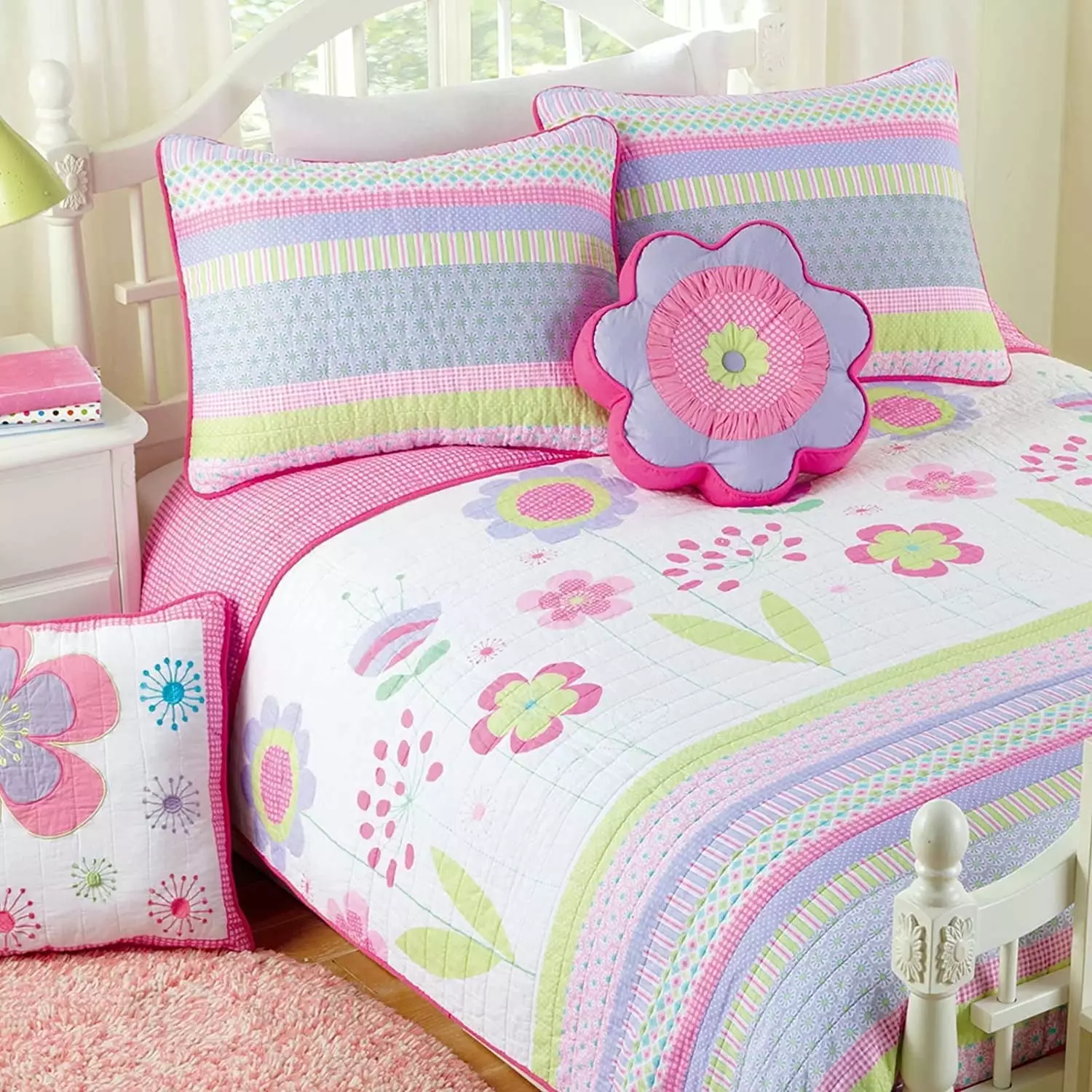 Cozy Line Home Fashions Blossom Pink Flower Butterfly Floral Girl Twin 2 Piece Quilt Bedding Set