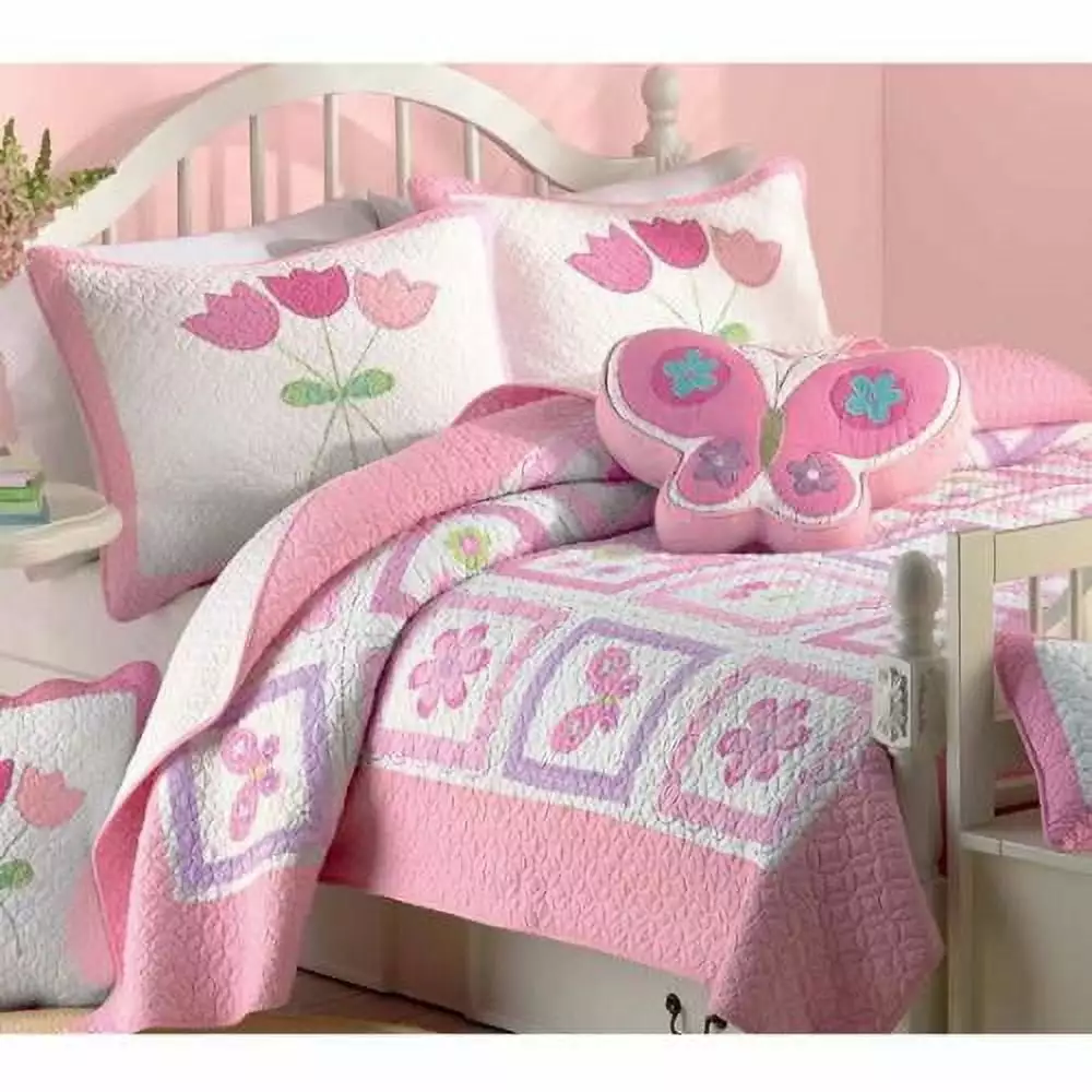 Cozy Line Home Fashions Butterfly Flower 100% Cotton Twin 2-Piece Quilt Bedding Set