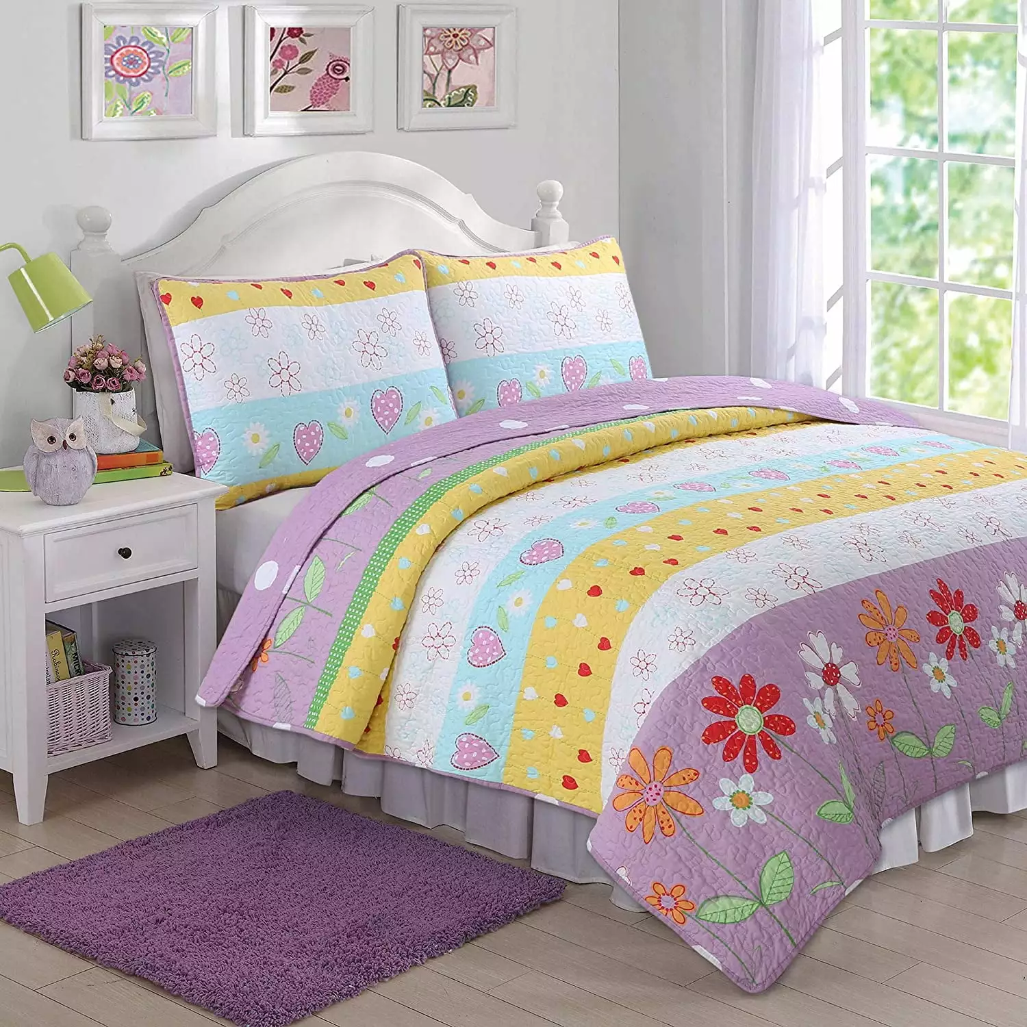 Cozy Line Home Fashions Child/Teen Floral Cotton/Microfiber/Polyester Reversible Quilt Sets. Full/Queen. 3-Pieces