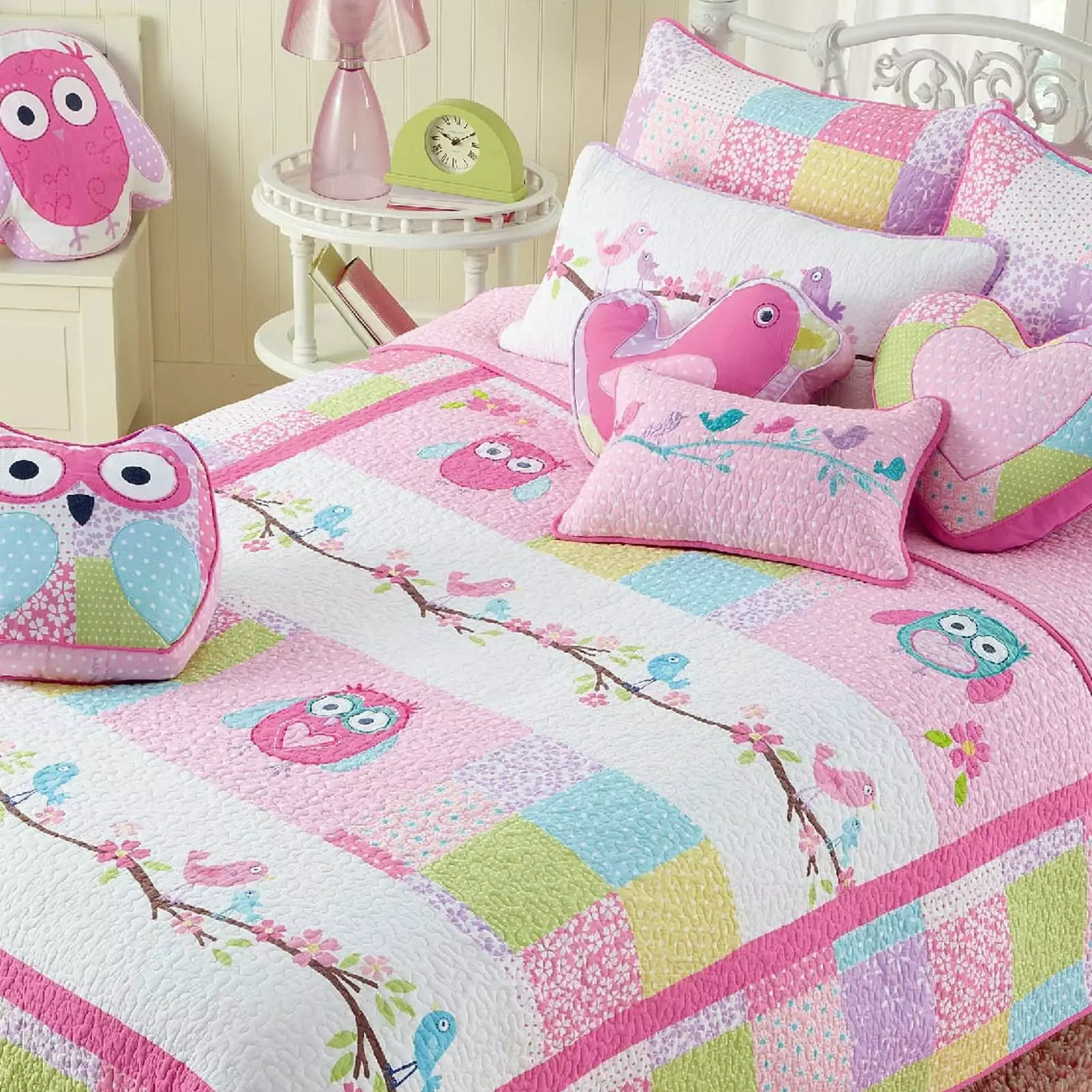 Cozy Line Home Fashions Cozy Line Pink Owl Cotton Quilt Bedding Set 7 Piece Twin 7 Piece