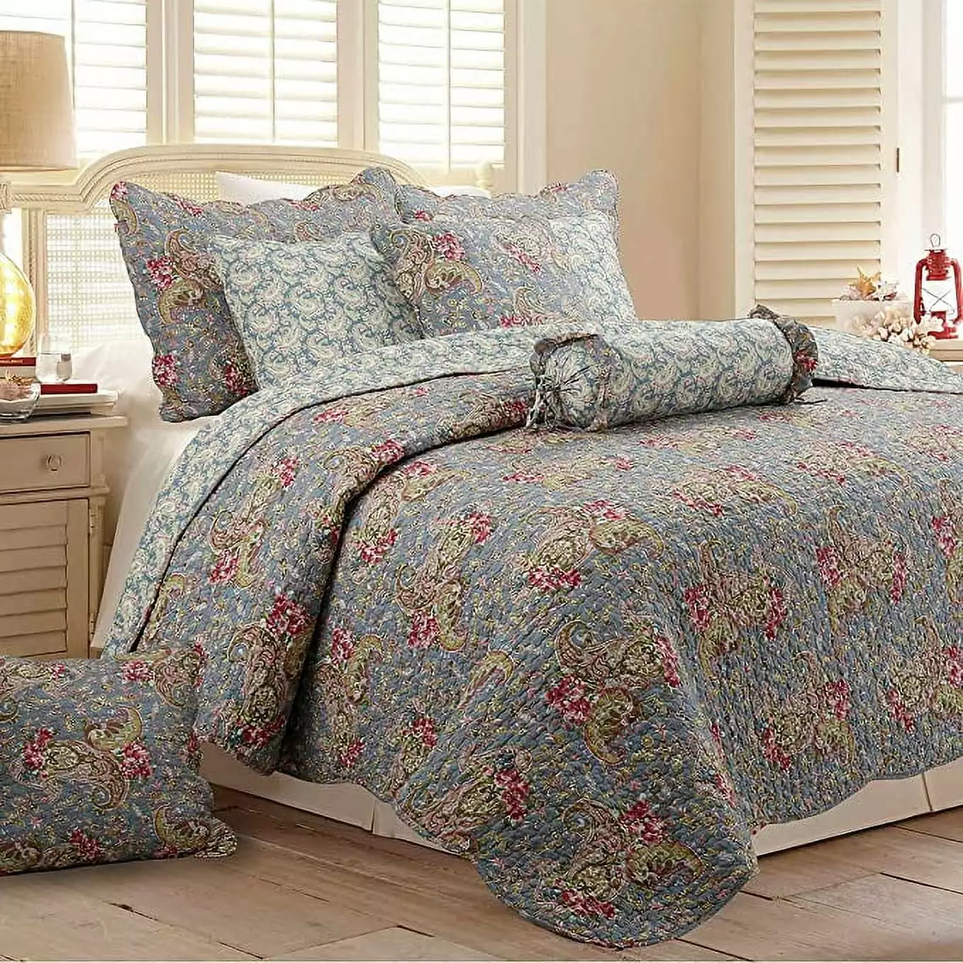 Cozy Line Kylie Floral Paisley 100% Cotton 3-Piece Quilt Set. King Set (Teal Blue. King - 3 Piece)