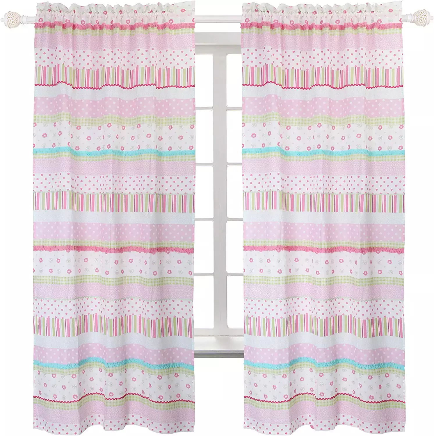 Cozy Line Pink Greta Cotton Polka Dot Floral Window Curtain Panel Set of 2. 63 inch Long