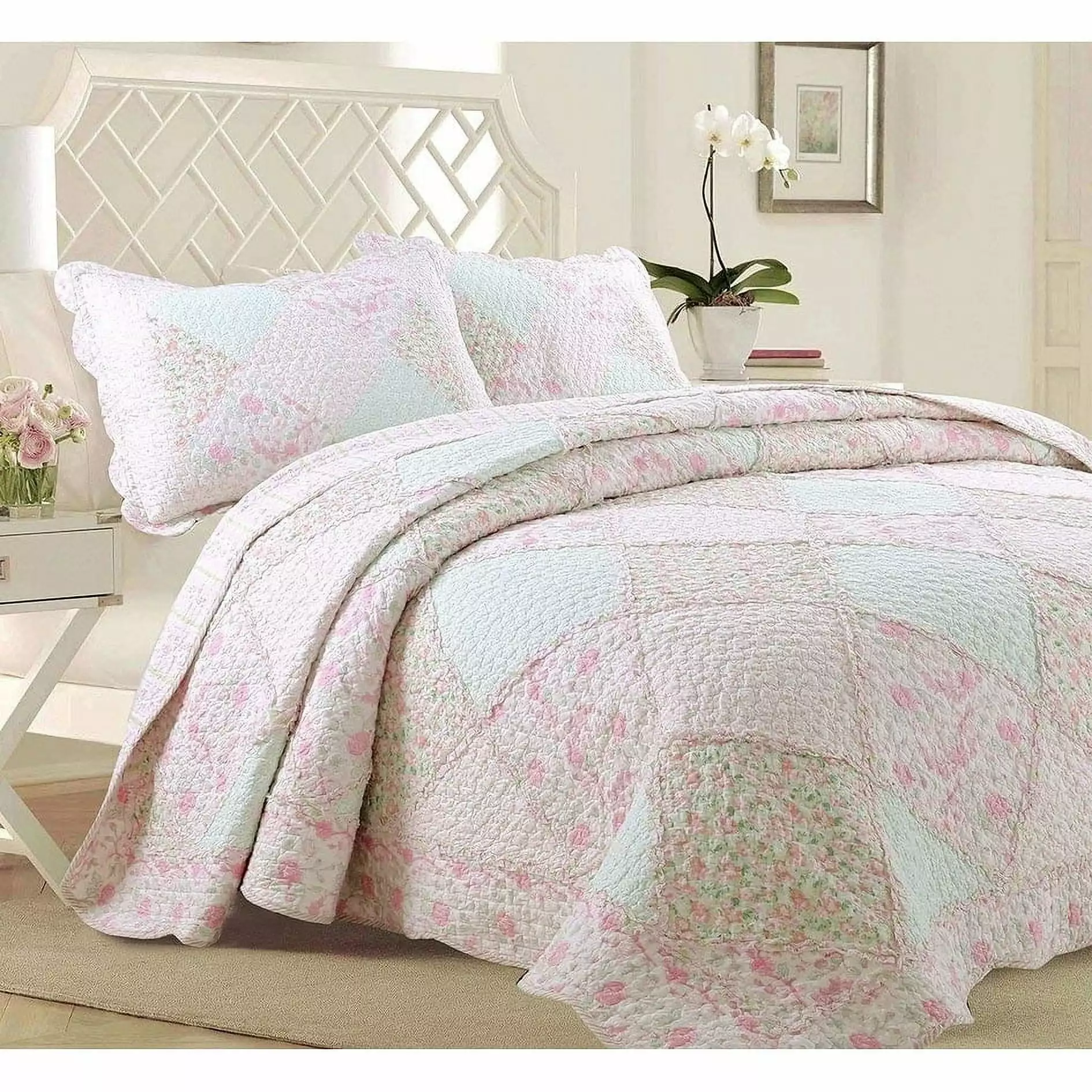 Cozy Line Rosa Floral Patchwork Reversible Cotton Quilt Bedding Set Twin 2 Piece