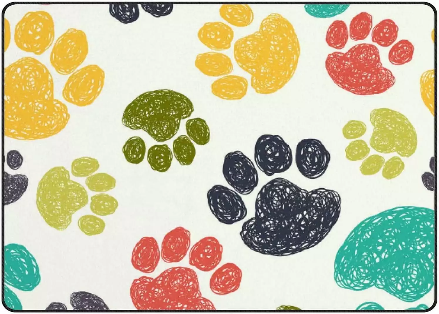 Crawling Indoor Carpet Play Mat Colorful Doodle Animal Paw for Living Room Bedroom Educational Nursery Floor Mat Area Rug 63x48inch