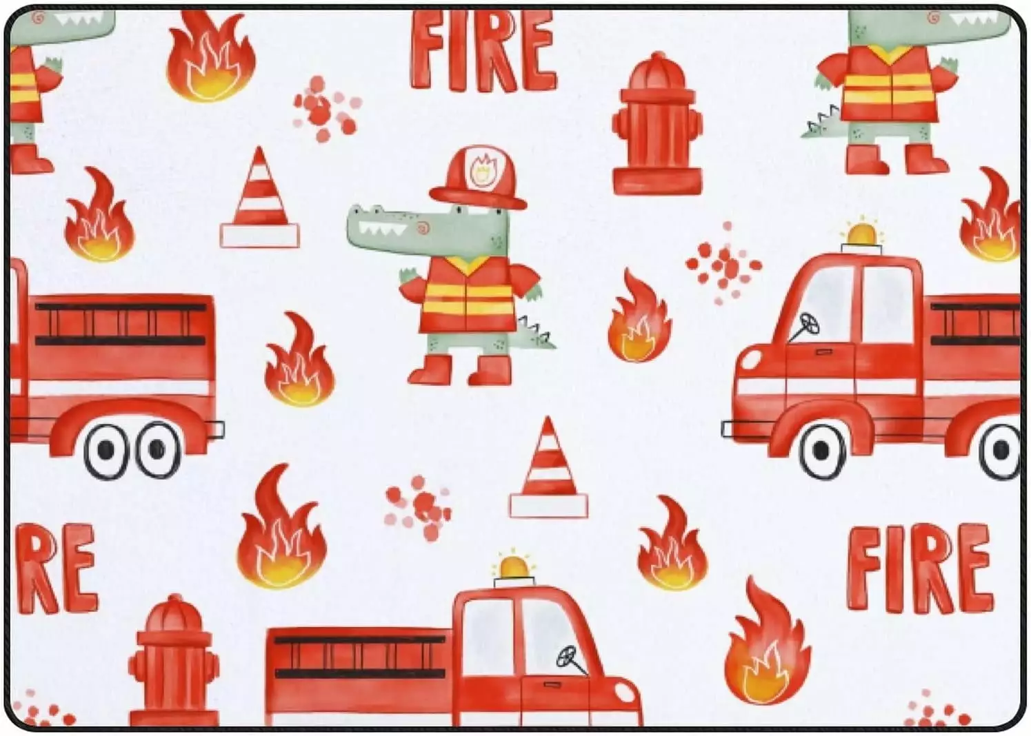 Crawling Indoor Carpet Play Mat Cute Firetruck Crocodile for Living Room Bedroom Educational Nursery Floor Mat Area Rugs 60x39inch