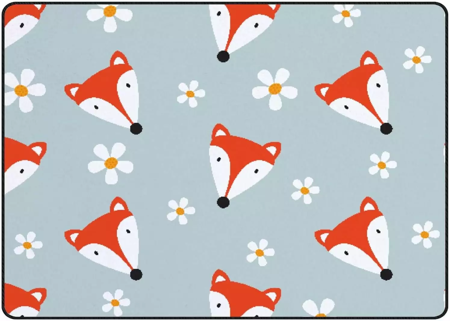 Crawling Indoor Carpet Play Mat Cute Fox Flower for Living Room Bedroom Educational Nursery Floor Mat Area Rugs 80x58in