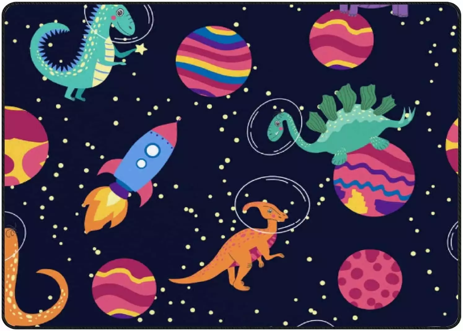 Crawling Indoor Carpet Play Mat Dinosaurs in Space Galaxy for Living Room Bedroom Educational Nursery Floor Mat Area Rugs 72x48inch