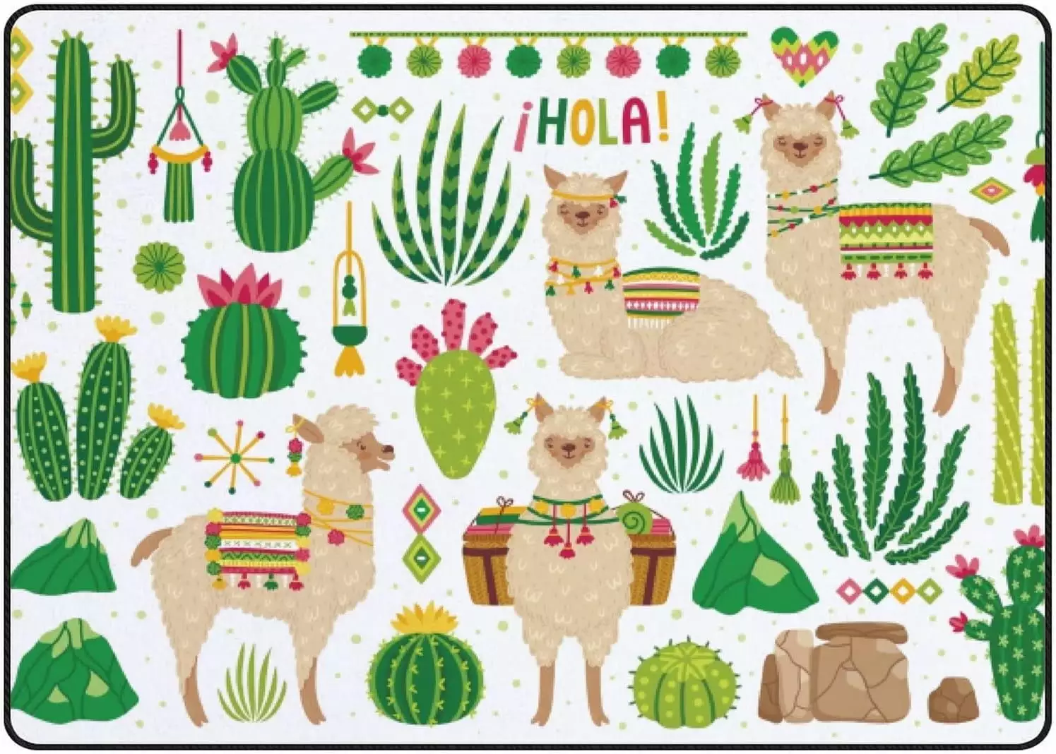 Crawling Indoor Carpet Play Mat Llamas and Cacti for Living Room Bedroom Educational Nursery Floor Mat Area Rugs 63x48in