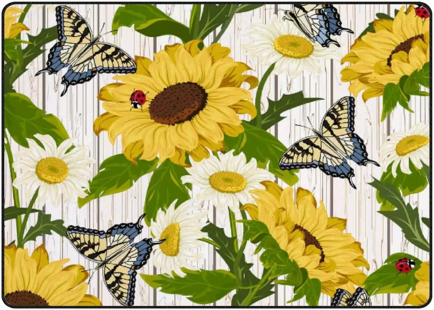 Crawling Indoor Carpet Play Mat Sunflowers and Butterflies for Living Room Bedroom Educational Nursery Floor Mat Area Rugs 60x39inch