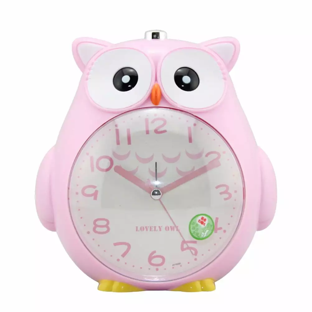 Creative Lovely Cartoon Owl Alarm Clock ABS Plastic Material Night Light For Student Children Home Decor Desktop Clock without Batteries (Pink)