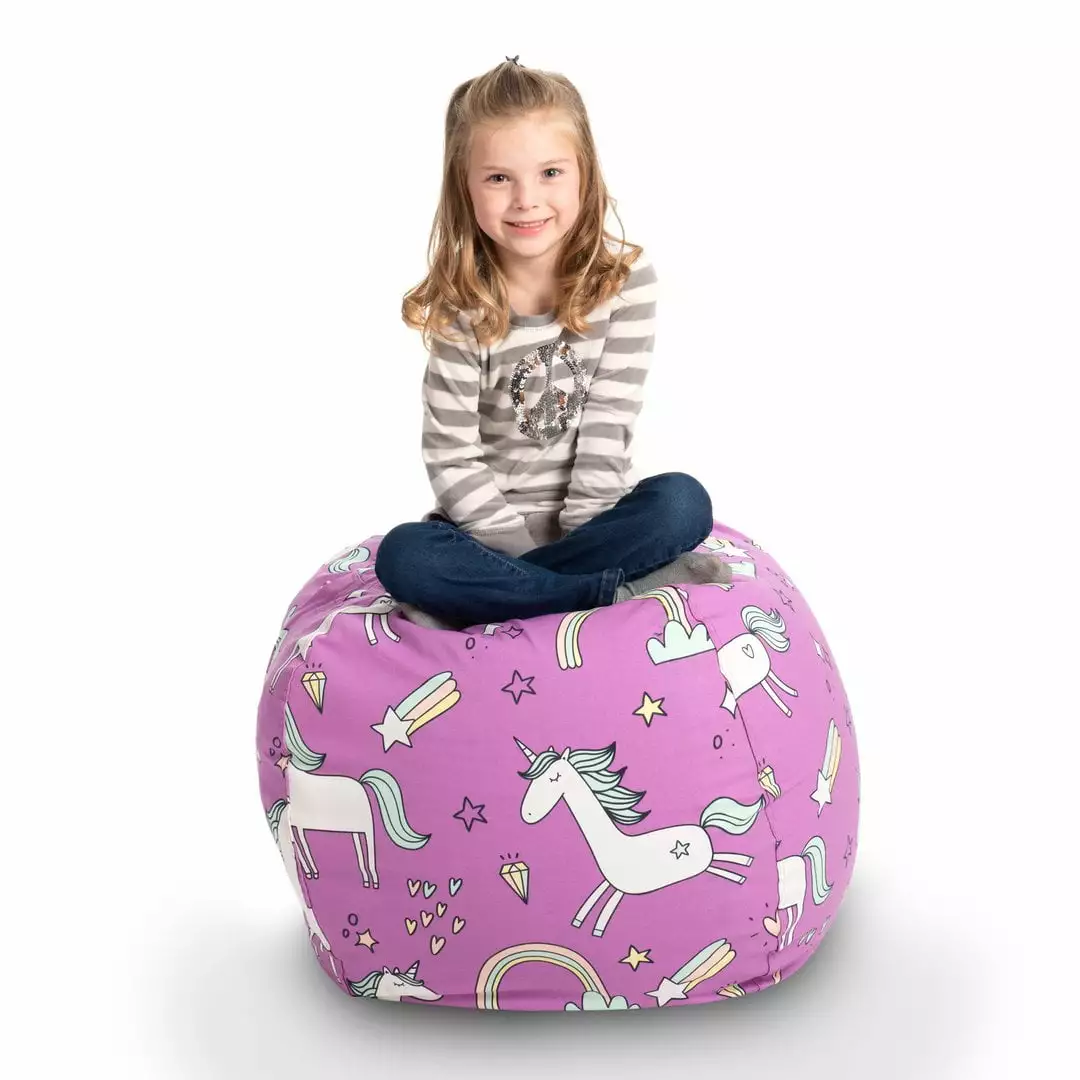 Creative QT 33 Unicorn Print Stuff 'n Sit Plush Toy Stuffed Animal Storage Bean Bag Chair. Plush Toy Storage