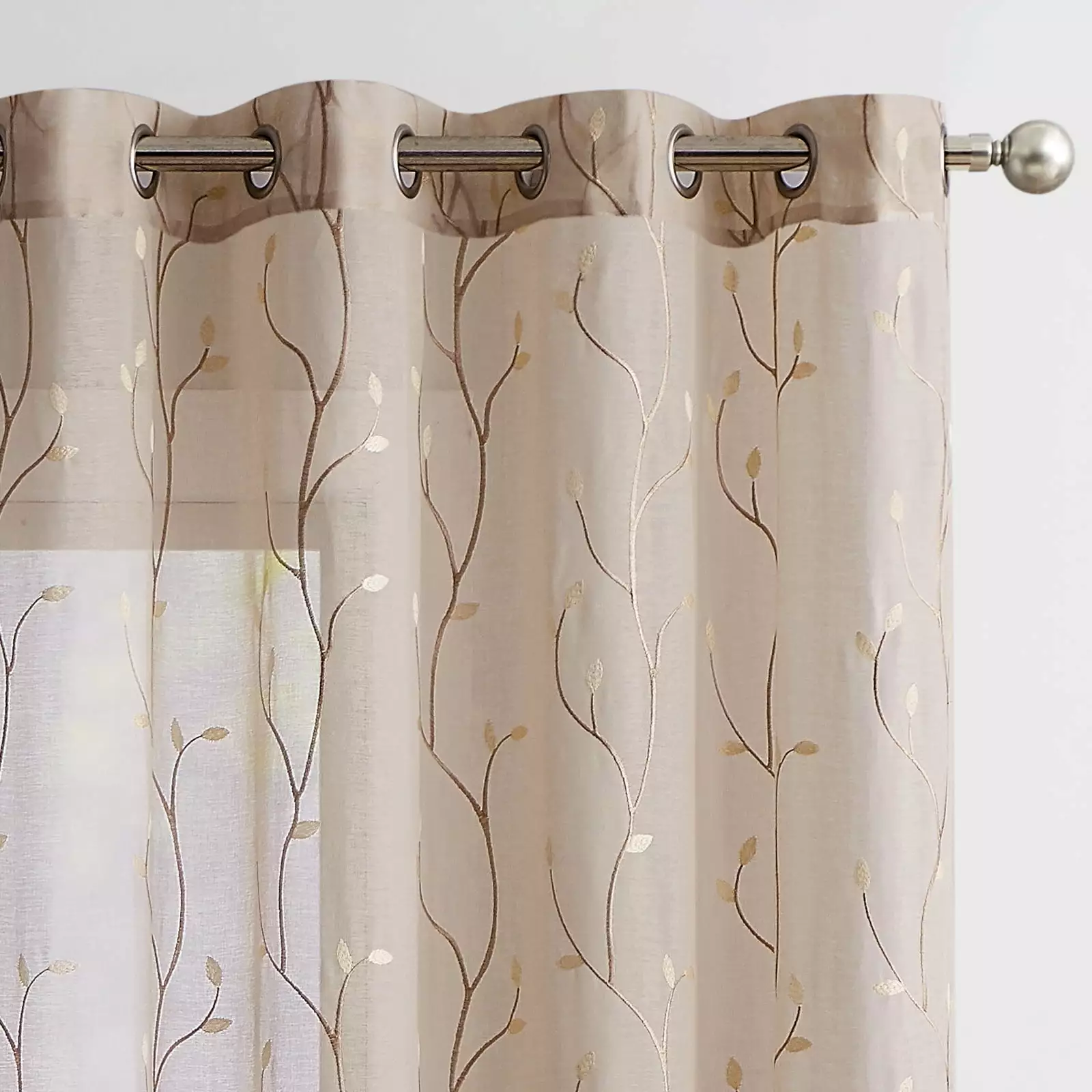 Curtainking Farmhouse 2 Piece Leaf Embroidery Light Filtering Curtain Set