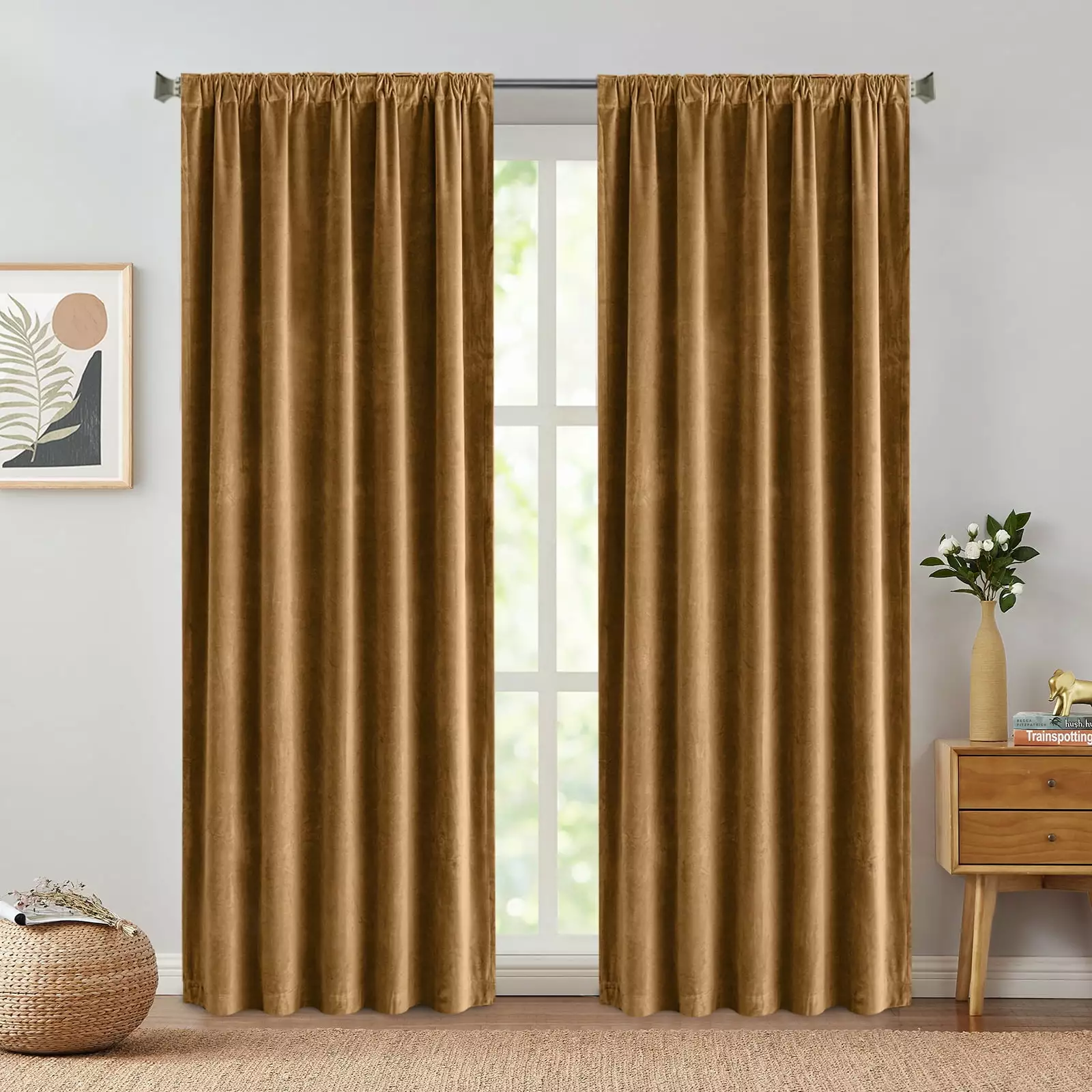 Curtainking Velvet Blackout Curtains 84 inches Length Thermal Insulated Soft Drapes for Bedroom Living Room Rod Pocket Window Curtains 2 Panels Glod Brown