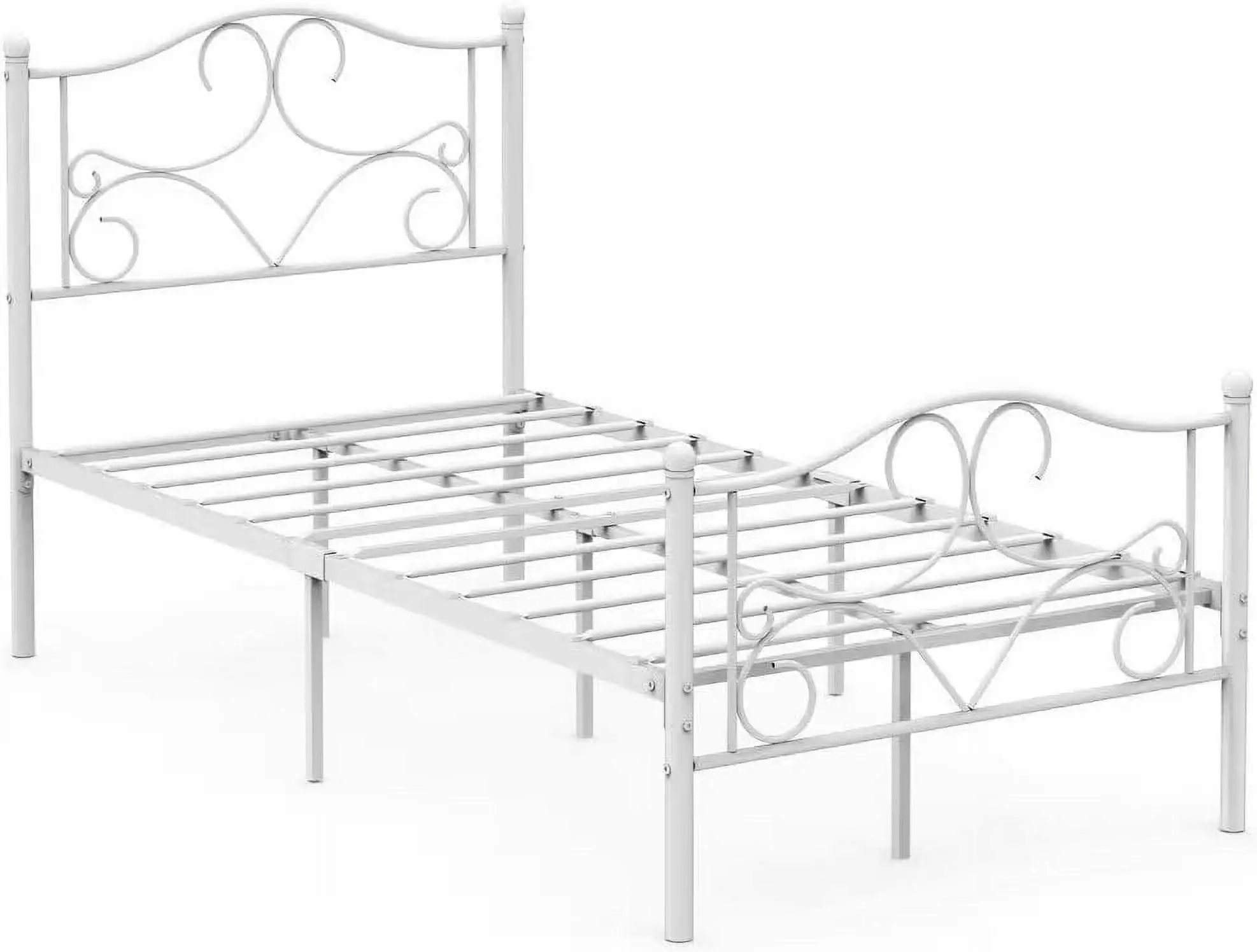 Curved Twin Bed Frame. Platform Bed Frame for Kids. with Metal Headboard Footboard. Easy Assembly White