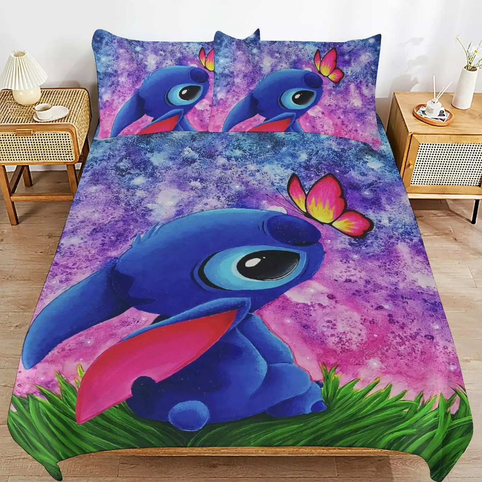 Cute Cartoon Stitch 3 Piece Bedding Set. 3D Printed Duvet Cover Sets For Adult Kids Boys Girls. 1 Quilt Cover & 2 Pillowcases 86x70in