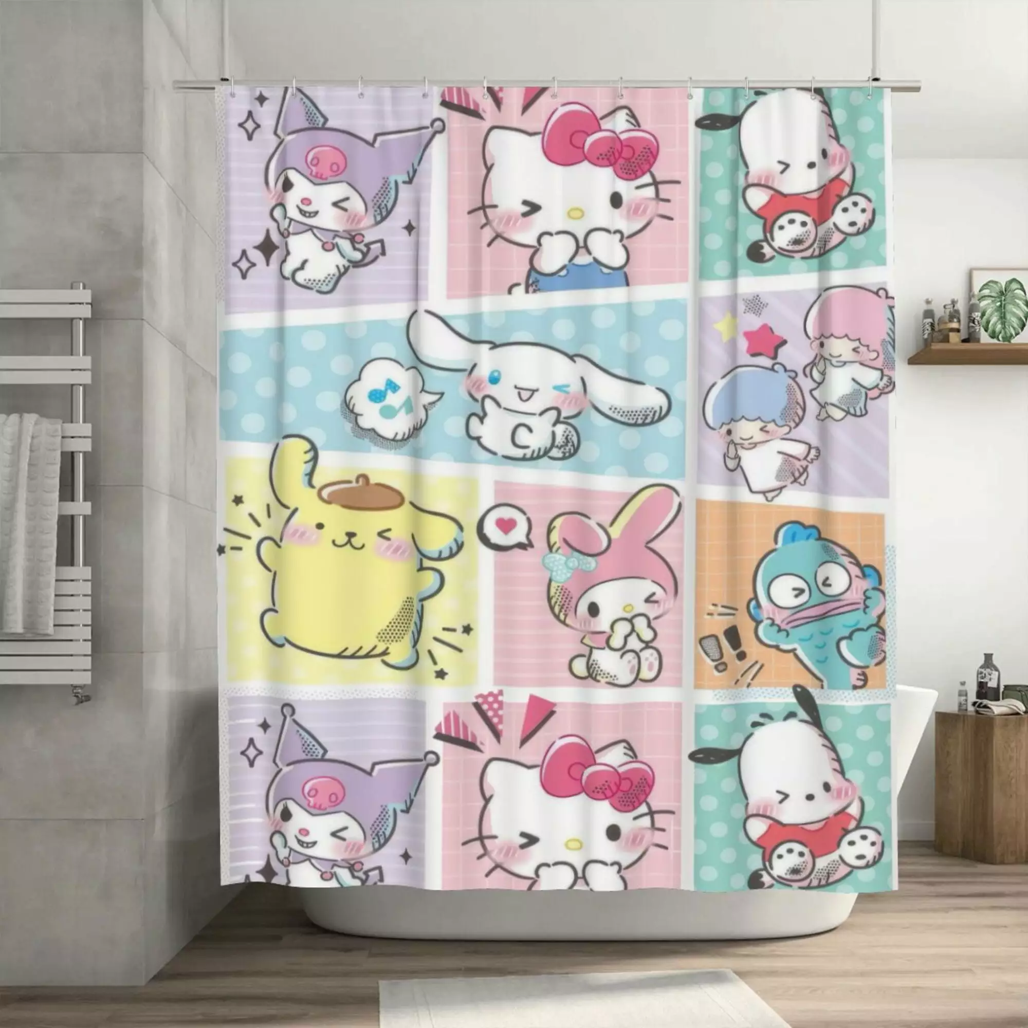 Cute Cinnamoroll Shower Curtain. 72 x 72 inch Waterproof Fabric Shower Curtains for Bathroom. Cute Farmhouse Bath Decor Washable Bath Curtain with 12 Hooks