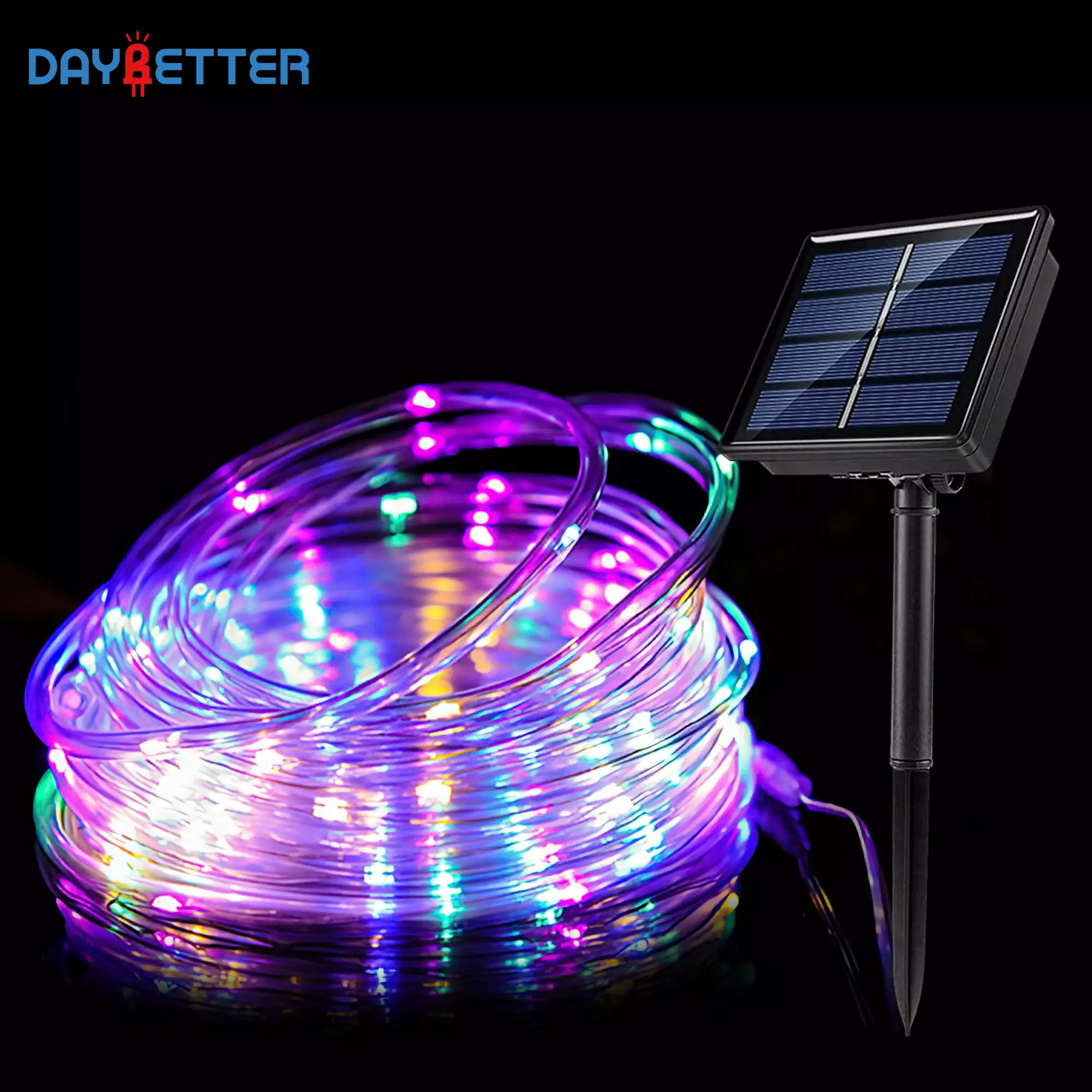 DAYBETTER Solar Rope Lights.Outdoor 33Ft 100 LEDs Multi-color Waterproof for Outside Tree Fence Yard Christmas Lighting Decoration