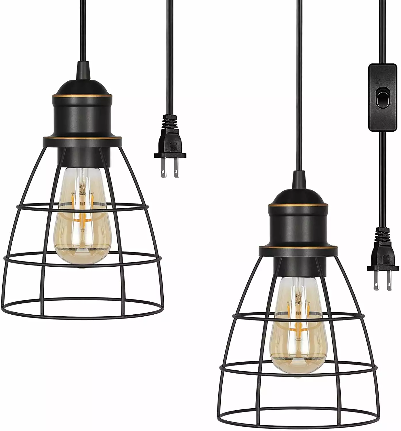 DEWENWILS 2-Pack Pendant Light Plug in with 15ft Cord. Industrial Metal Black Hanging Lighting for Kitchen Island