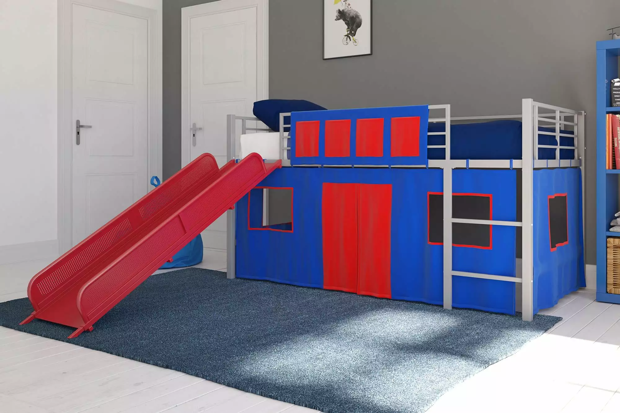 DHP Blue and Red Loft Bed Curtain Set