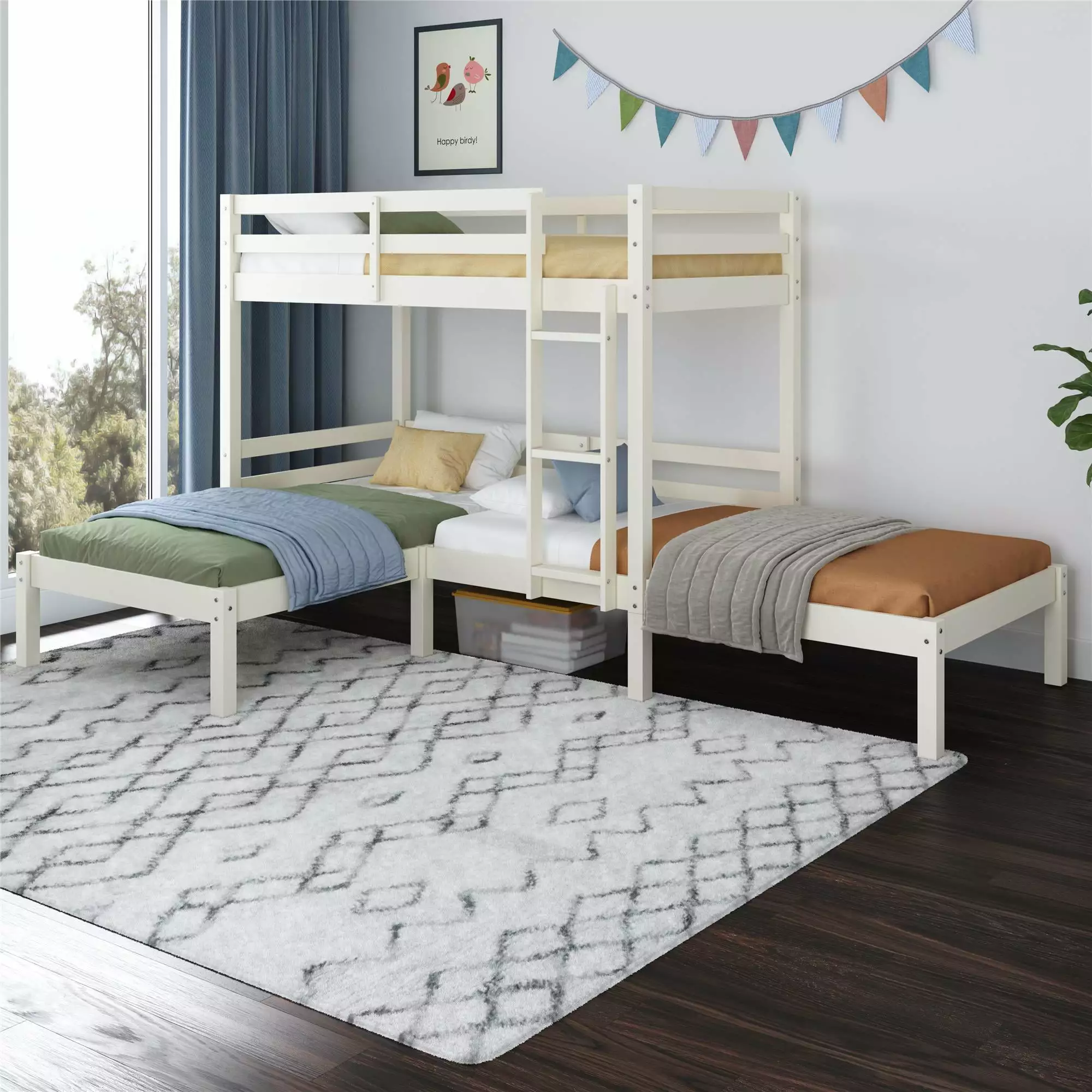 DHP Casey Kids' L-Shaped Corner Triple Bunk Bed. White