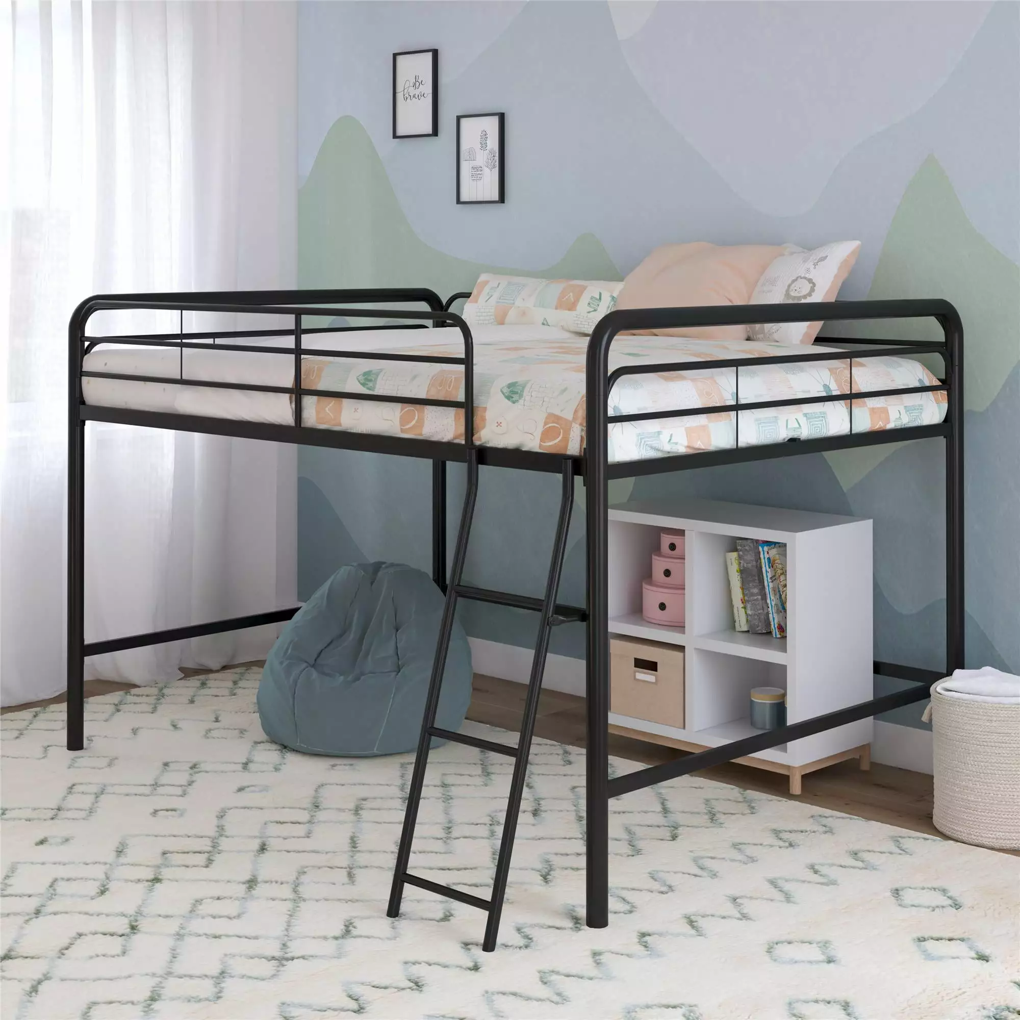 DHP Jett Junior Full Metal Loft Bed. Black