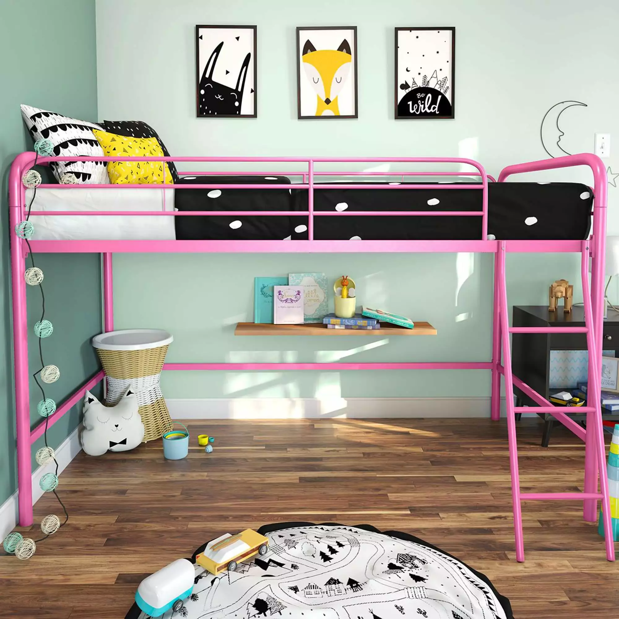 DHP Jett Junior Twin Metal Loft Bed. Pink