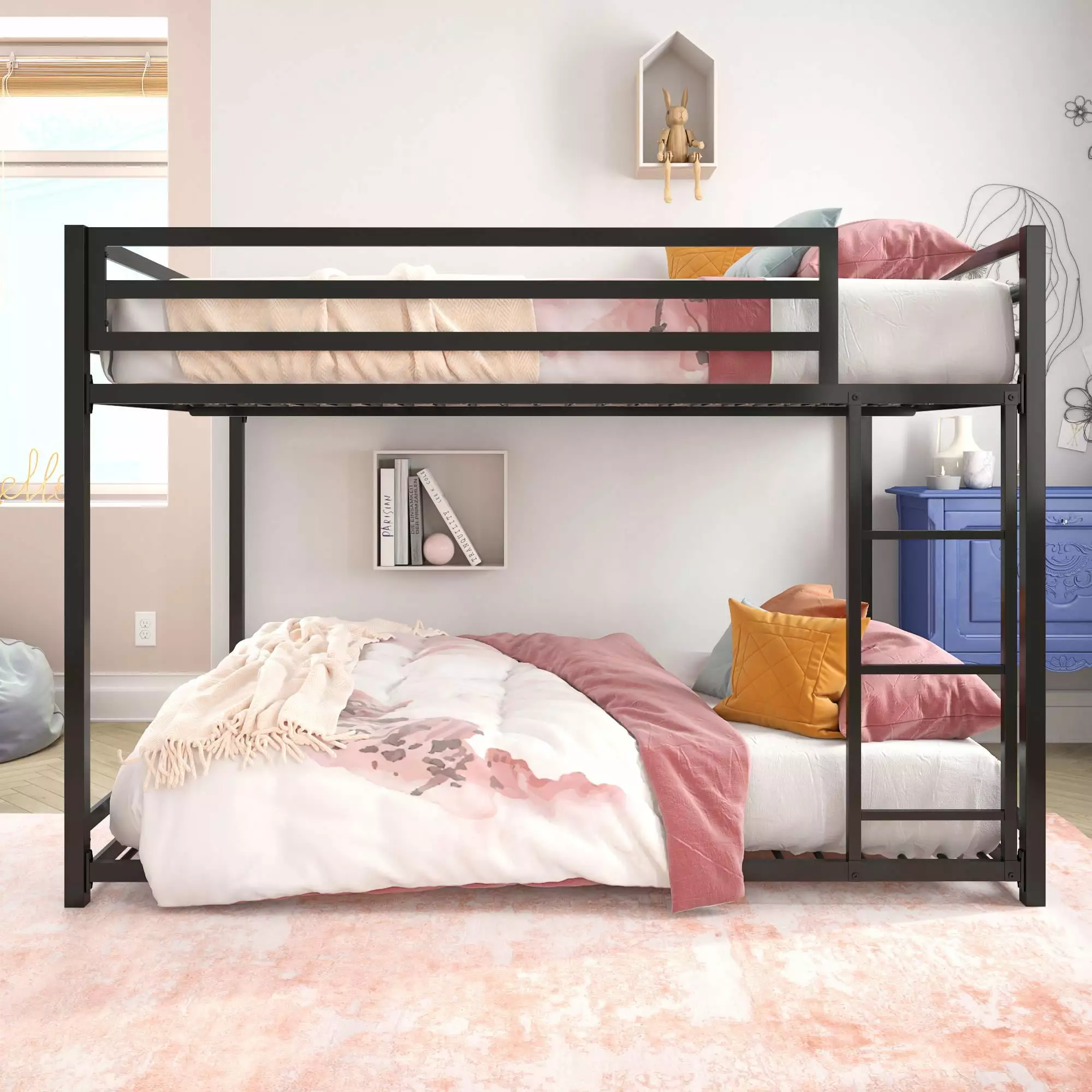 DHP Miles Low Bunk Bed for Kids. Full Over Full. Black