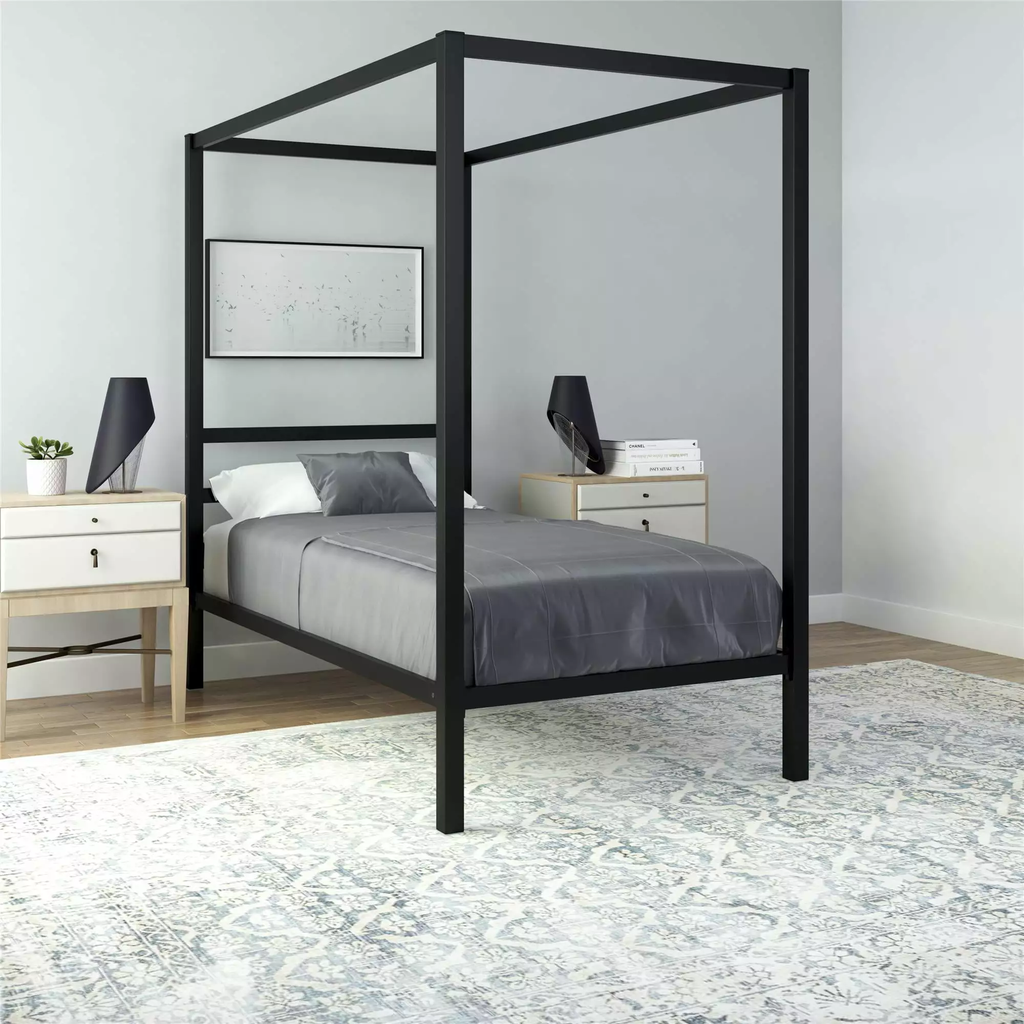 DHP Modern Metal Canopy Platform Bed Frame. Twin. Black