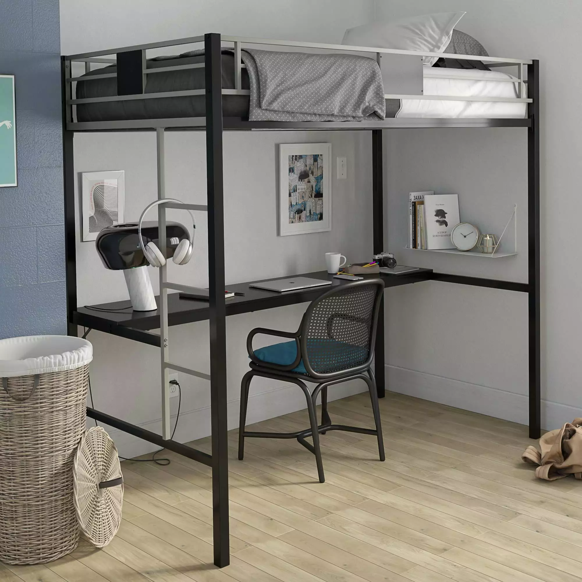 DHP Silver Screen Metal Loft Bunk Bed. Black/Silver