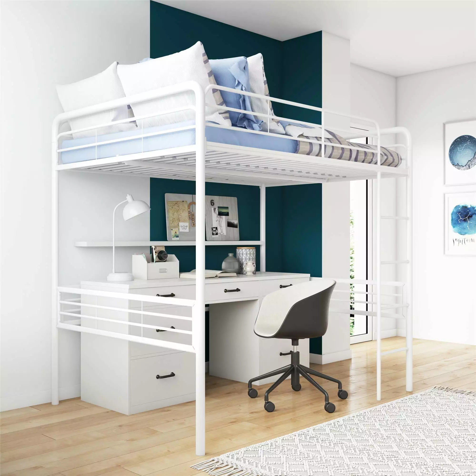 DHP Tommy Full Metal Loft Bed. Off White