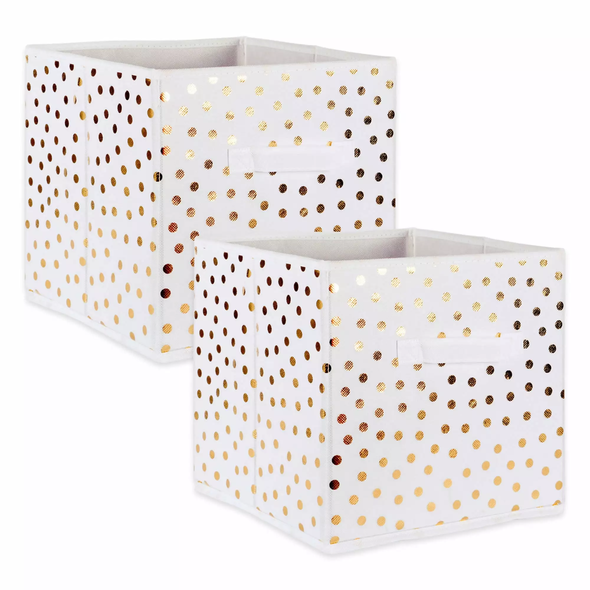 DII Non Woven Polyester Storage Bin. Polka Dot. White & Gold. Small Set of 2