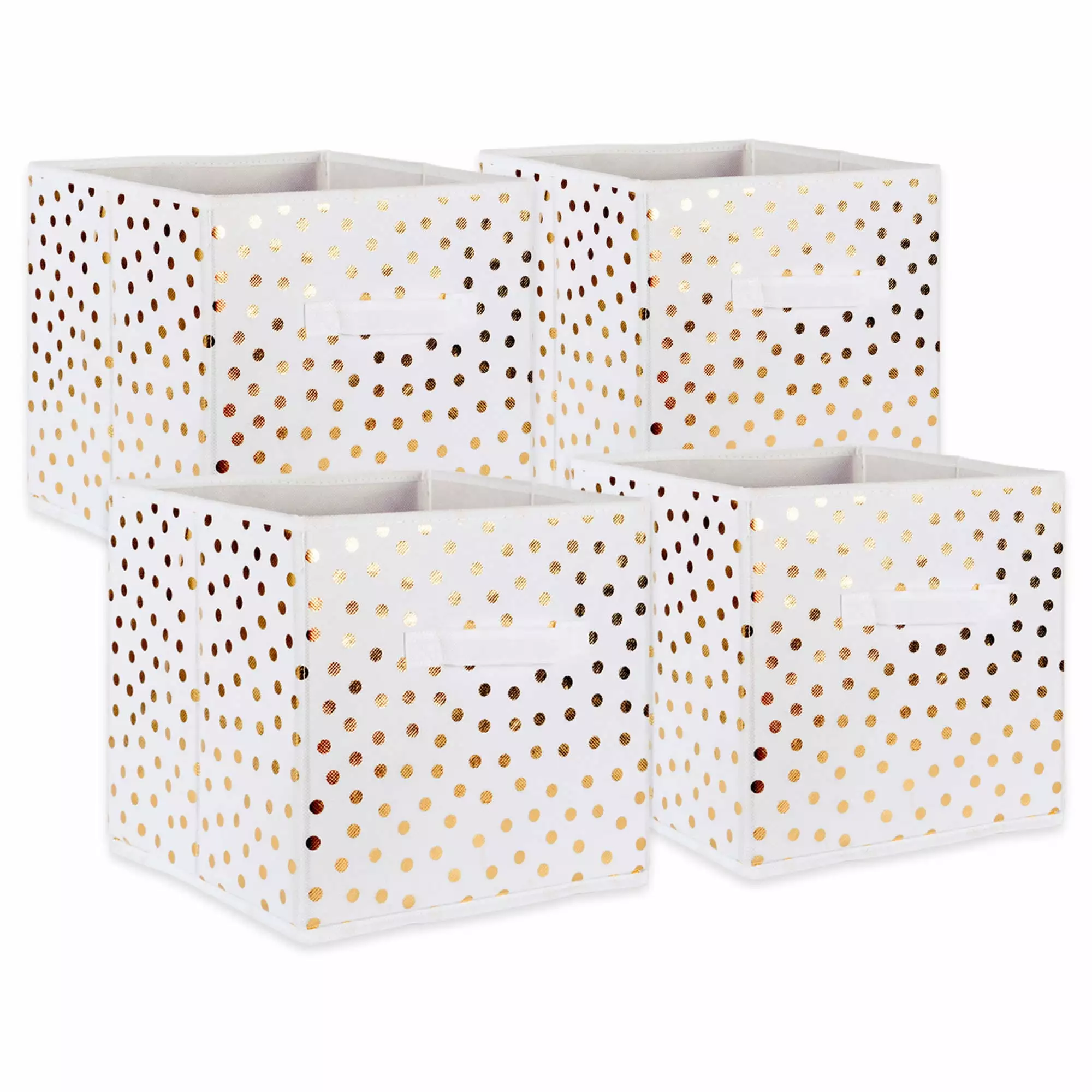 DII Non Woven Polyester Storage Bin. Polka Dot. White & Gold. Small Set of 4