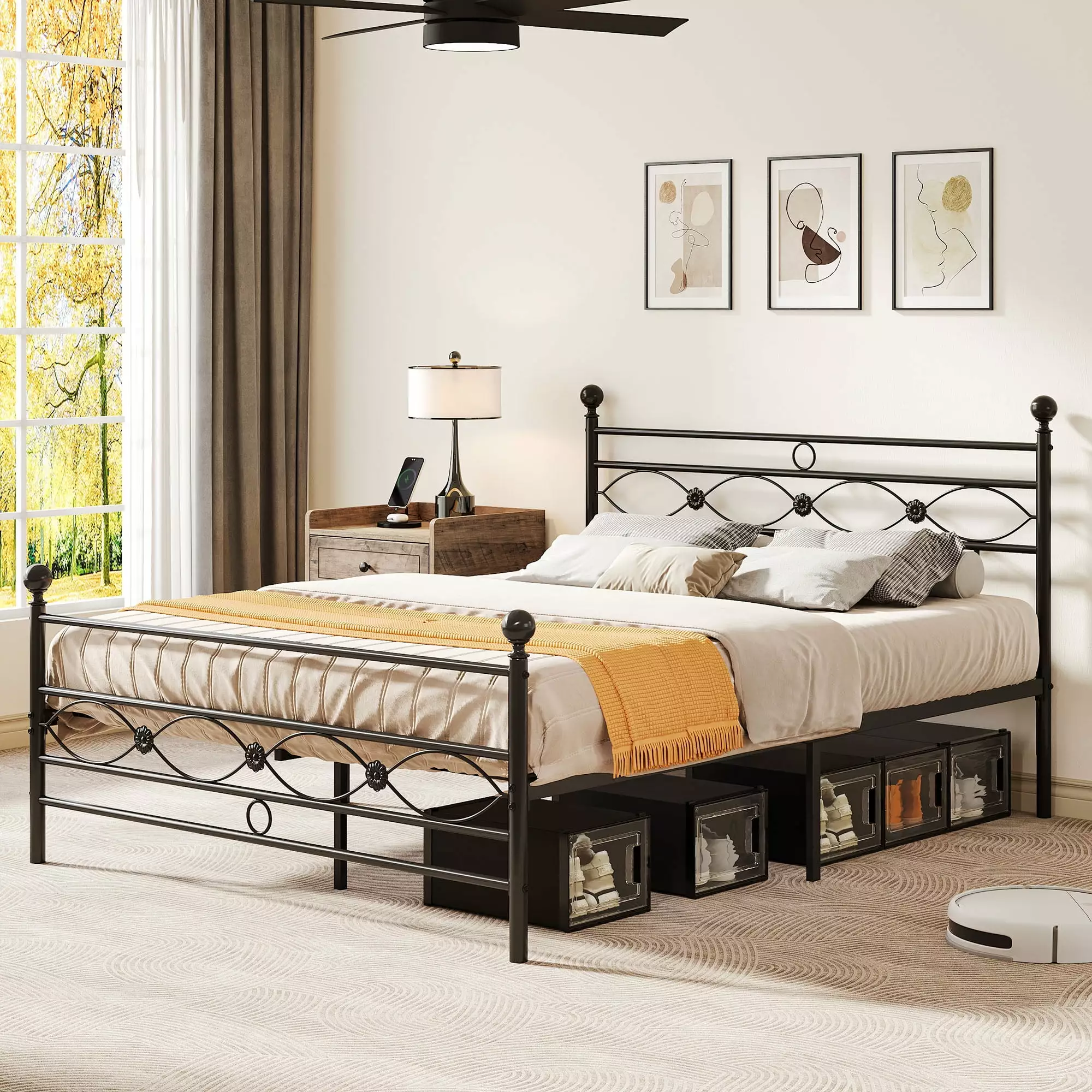 DWVO Queen Platform Metal Bed Frame with Headboard and Footboard. No Box Spring Needed