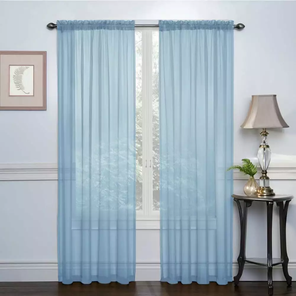 Dark Blue Sheer Voile Window Treatment Rod Pocket Curtain Panels for Kitchen. Bedroom and Living Room (40 x 79 inches Long. 1 Panel)