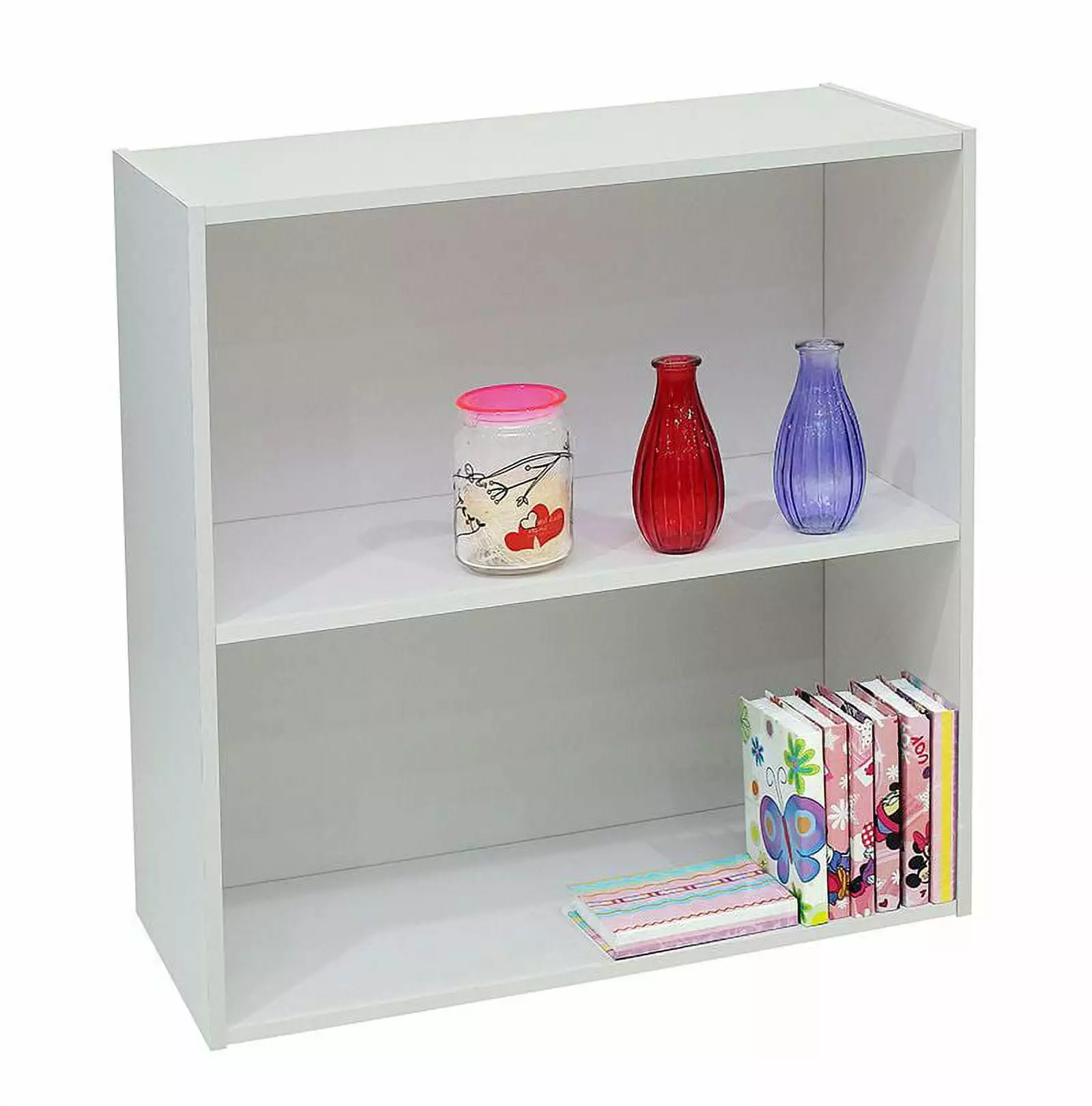 Darrin 2 Tier Open Shelf Bookcase Storage Organizer. White Wood. Contemporary