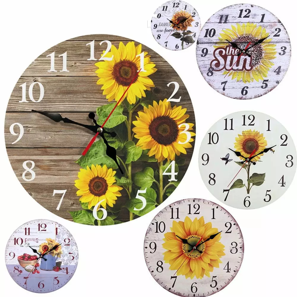 Deagia 2024 New Arrival Clearance 30Cm European Retro Rustic Sunflower Wall Clock Home Living Room Decoration Wall Clock Office Desk Accessories