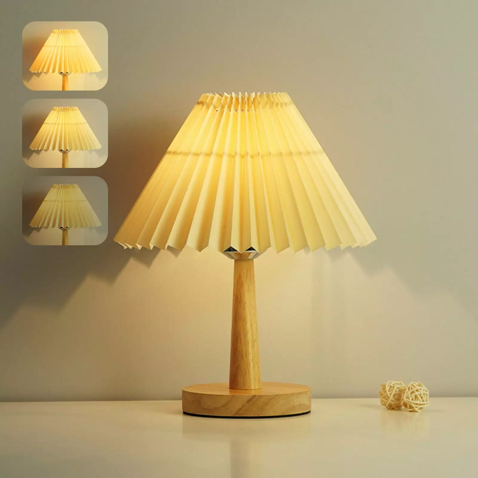 Deagia Small Table Lamp Clearance Table Lamp for Bedroom Infinitely Dimmable Nightstand Lamp with Umbellate Flaxen Fabric Shade for Living Room Office Dorm. Solid Wood. LED Bulb Included