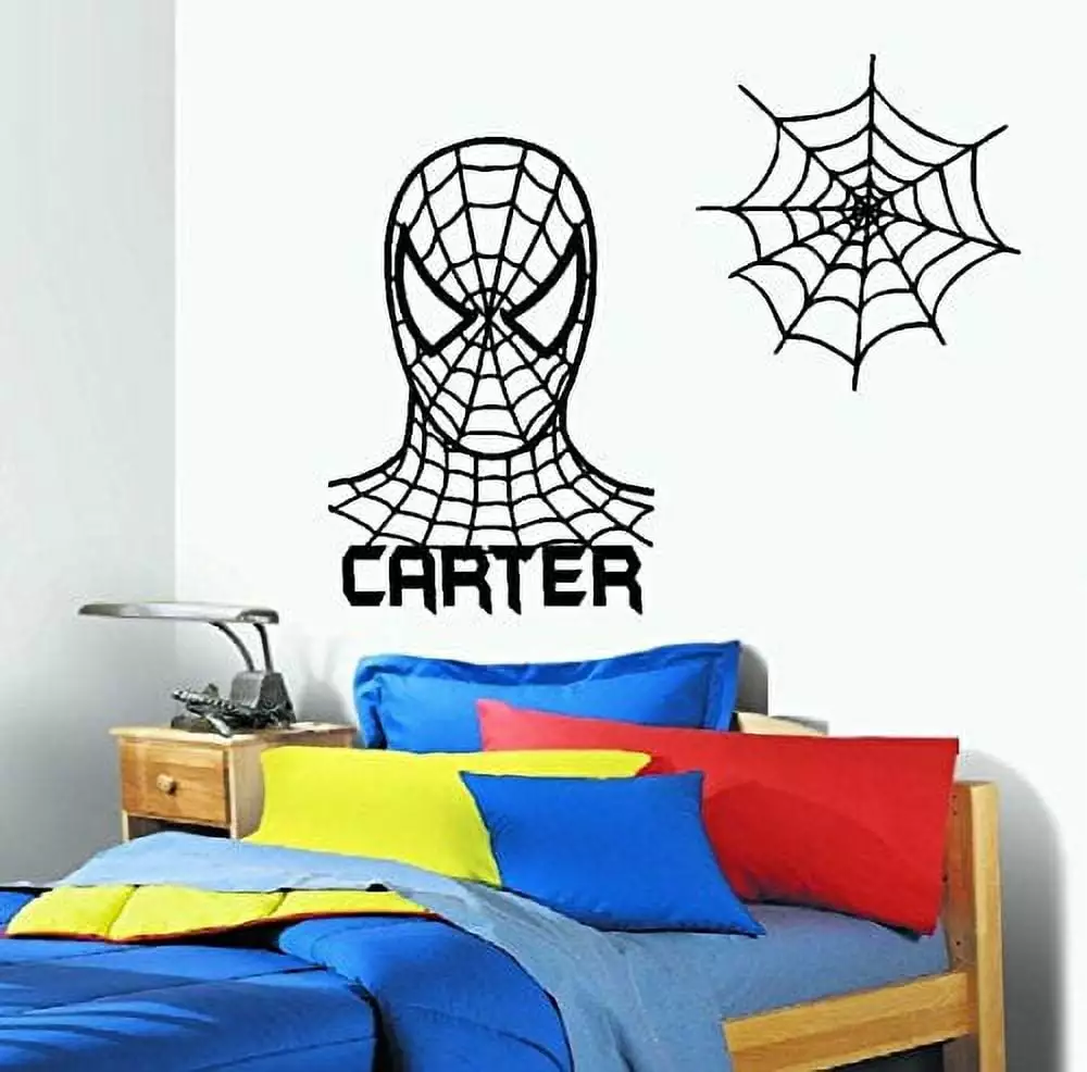 Decal ~ Spider-Man Face with Name and Web (Custom Name) Wall Decal ~ Children Wall Decor