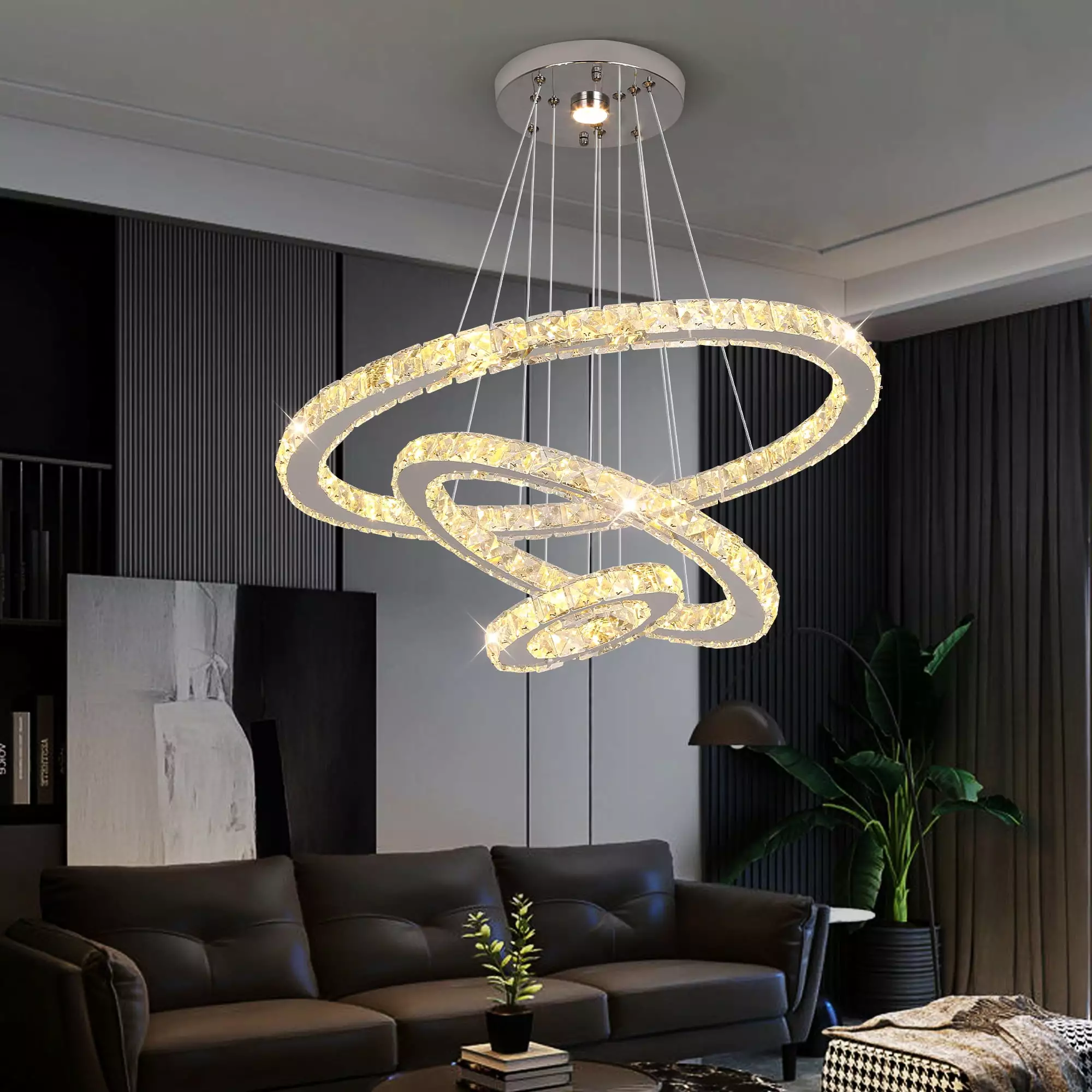 Deckrico Modern Crystal Chandeliers for Dining Room 23.42 LED Ceiling Lamp for Bedroom Living Room