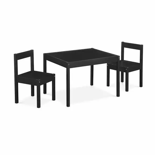 Della 3 Piece Solid Wood Kids Table & Chair Set. Black