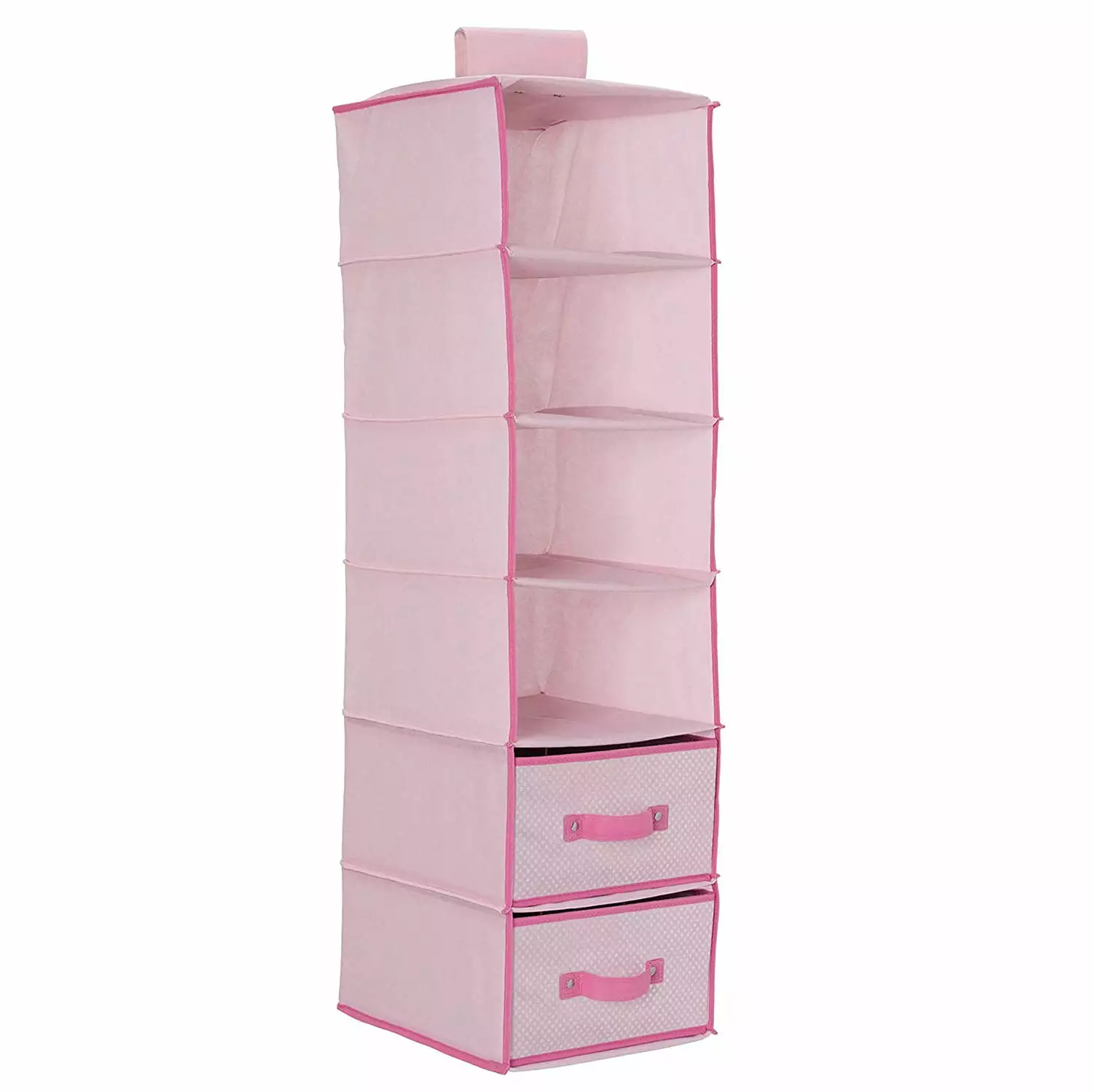 Delta Children 6-Shelf Hanging Storage Unit with 2 Drawers. Barely Pink