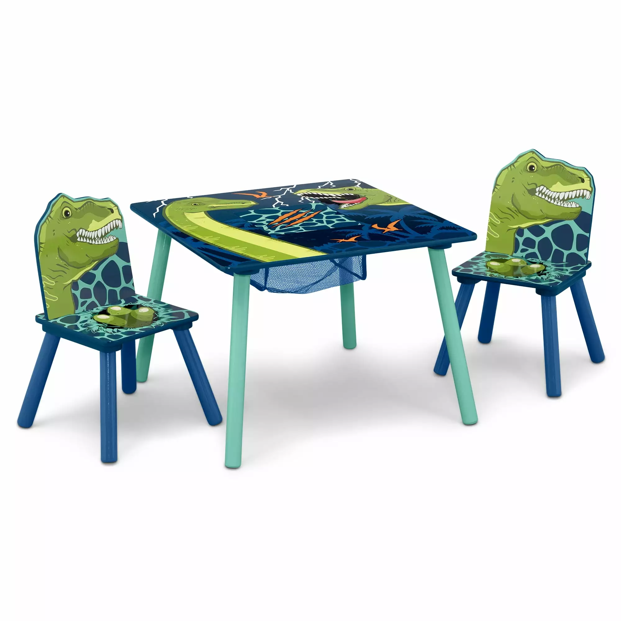 Delta Children Dinosaur Table and Chair Set With Storage (2 Chairs Included) - Greenguard Gold Certified. Blue/Green