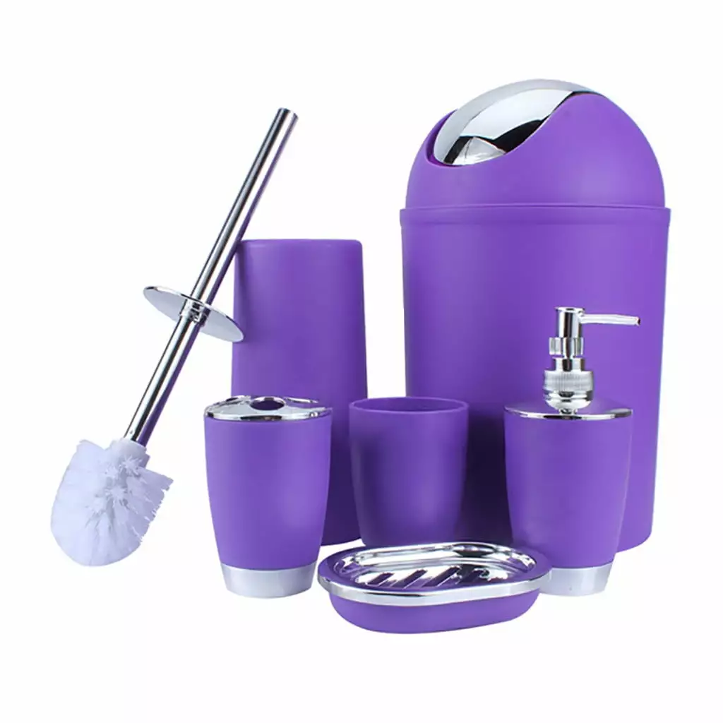 Dengmore 6 Pcs Plastic Bathroom Accessory Set Luxury Bath Accessories Bath Set Lotion Purple