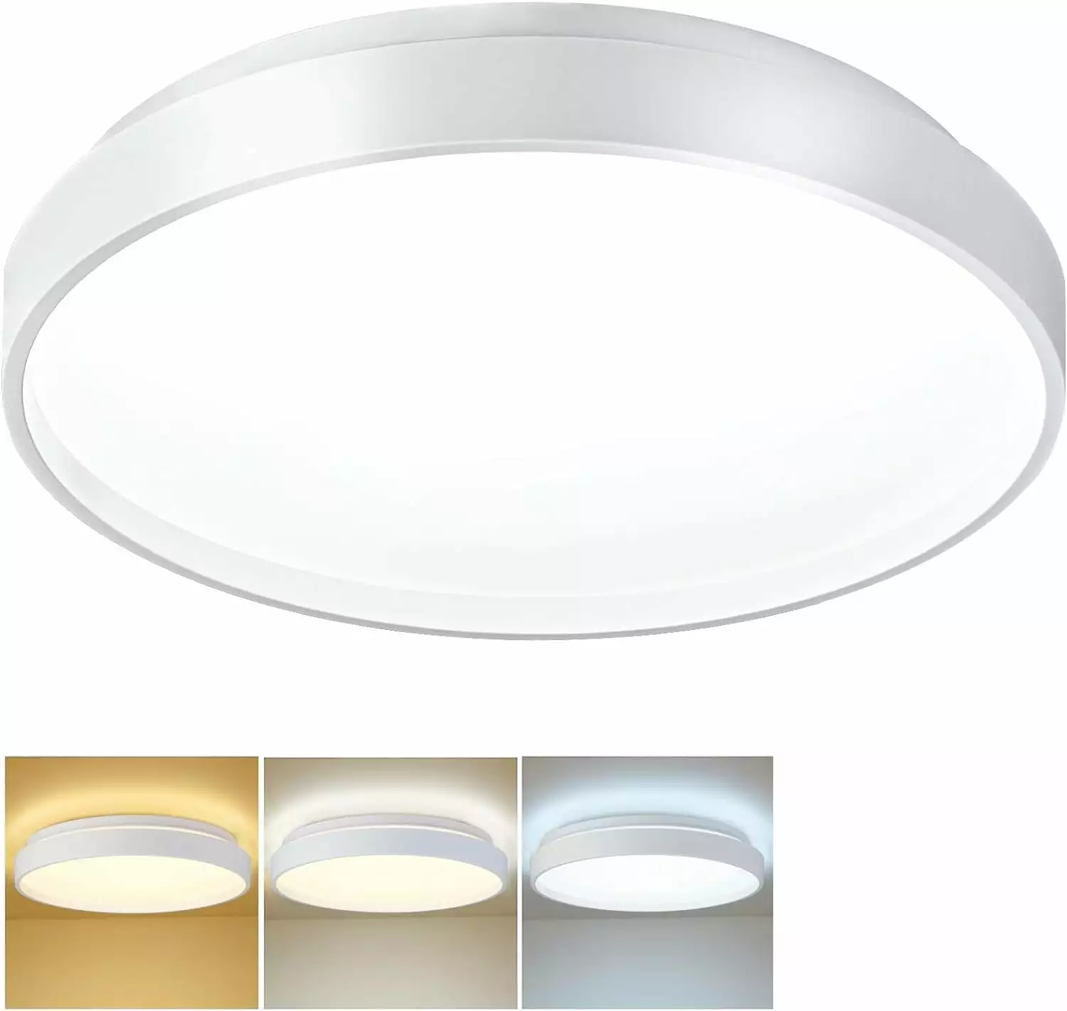 Depuley 13 White Flush Mount Ceiling Light Fixture. Low Profile Light White Thin Round Close to Ceiling Light for Kitchen. Bedroom. Living Room. 5 Color Adjustable 24W